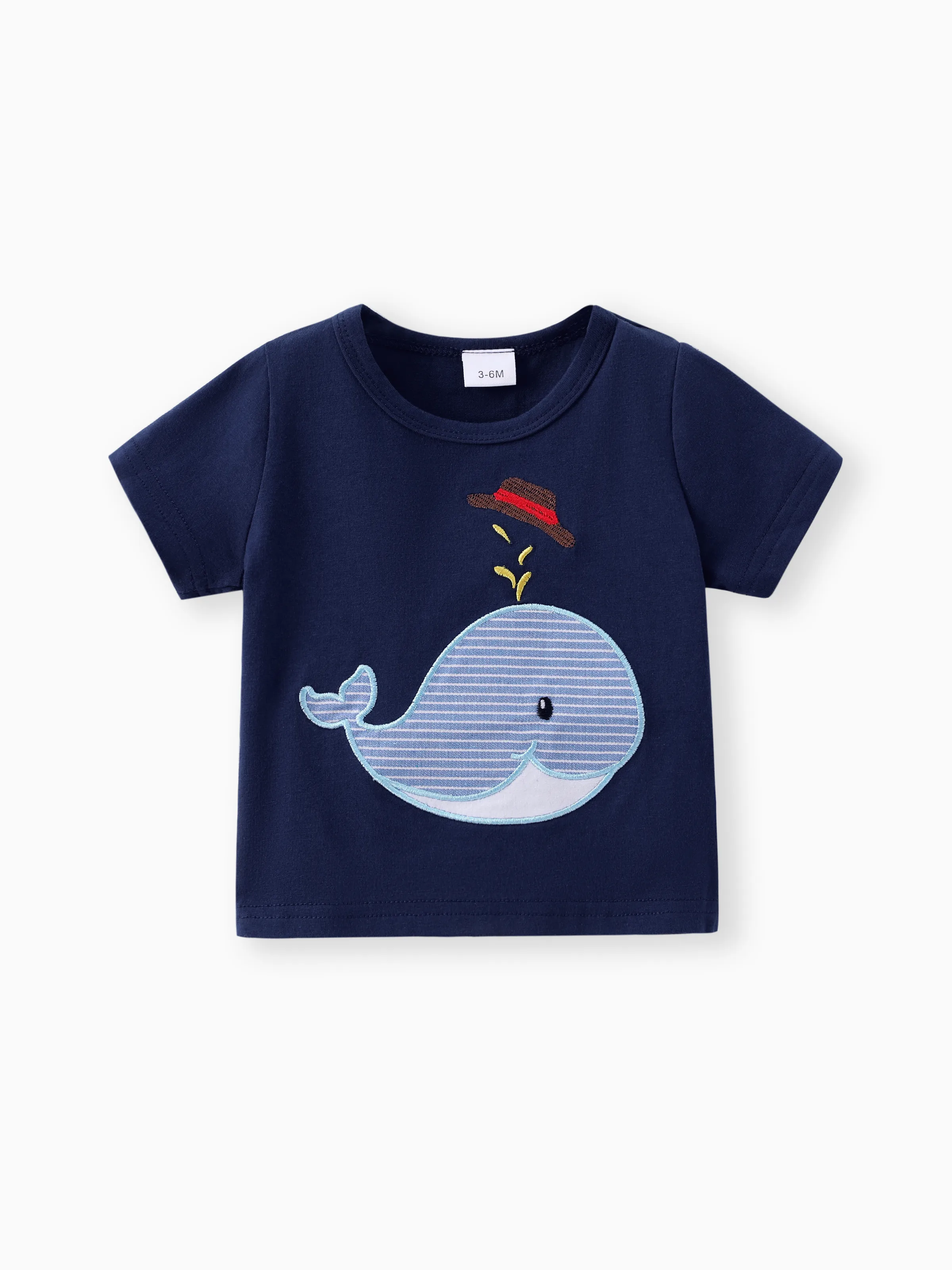 2pcs Baby Boy Whale Pattern Embroidery Short Sleeve Set Dark Blue - Image 2
