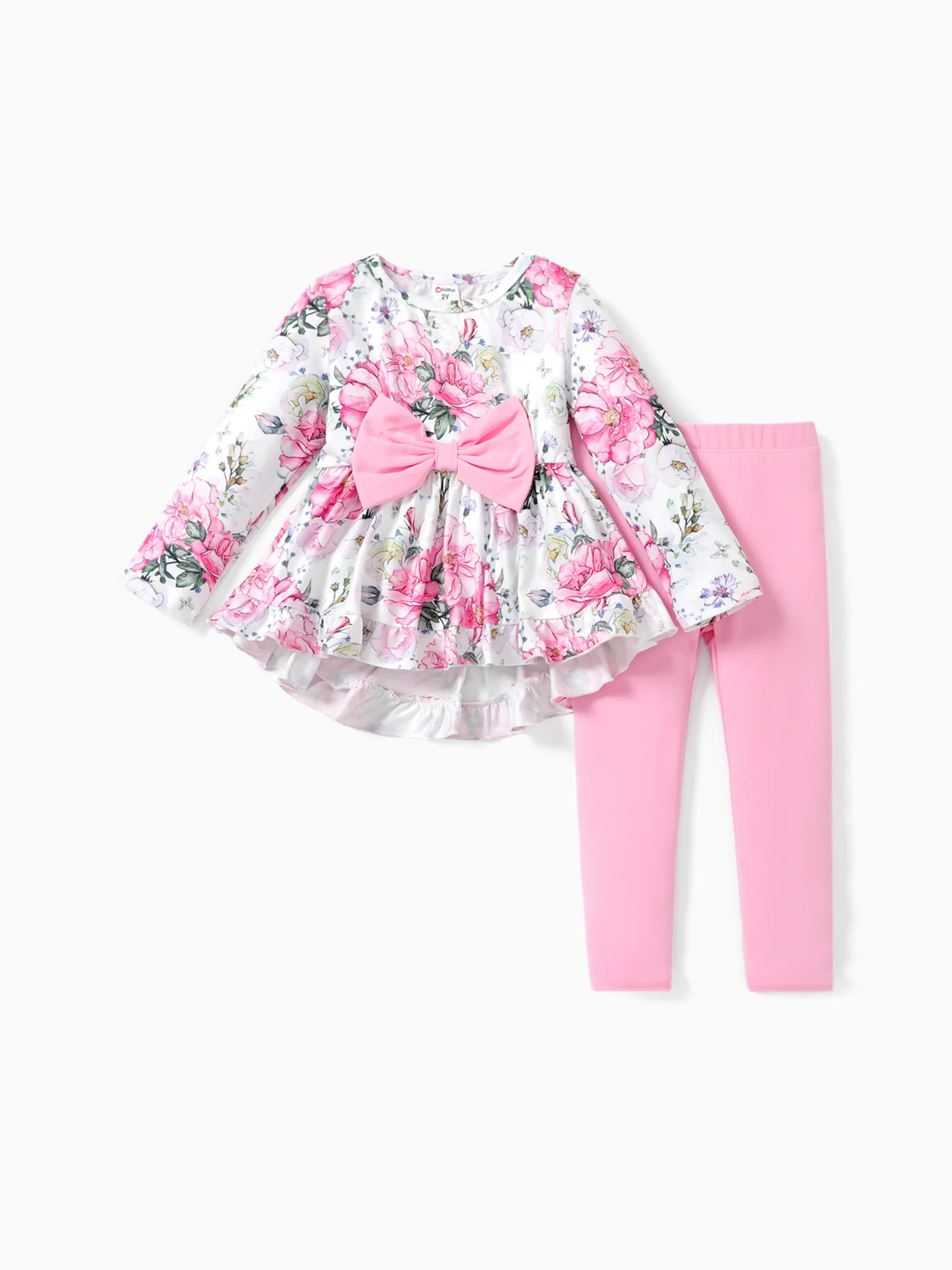 2PCS Childlike Toddler Girl Flower Hyper-Tactile Design Set Pink