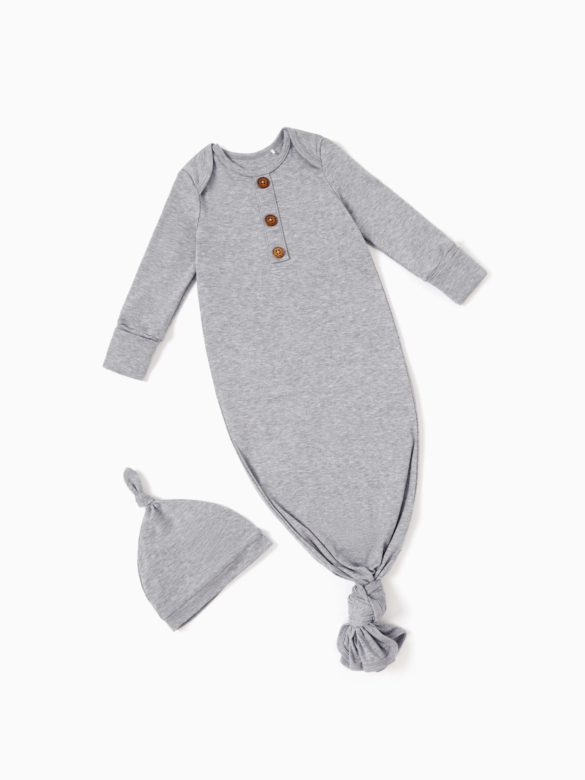 Baby Boy/Girl Solid Color Baby Sleeping Bag Infant Gown with Hat Grey