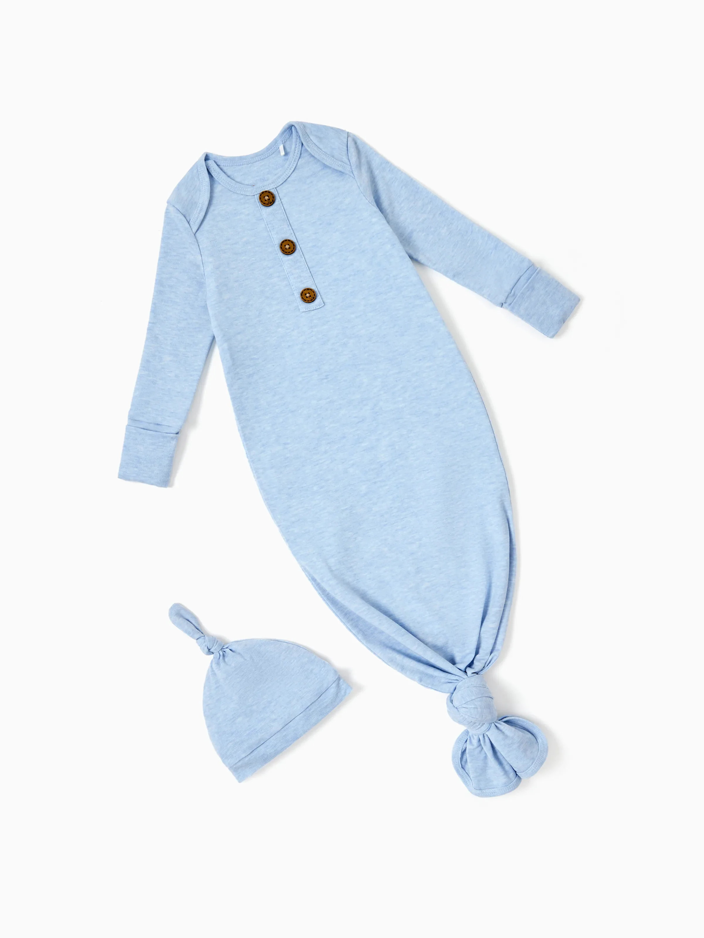 Baby Boy/Girl Solid Color Baby Sleeping Bag Infant Gown with Hat Light Blue