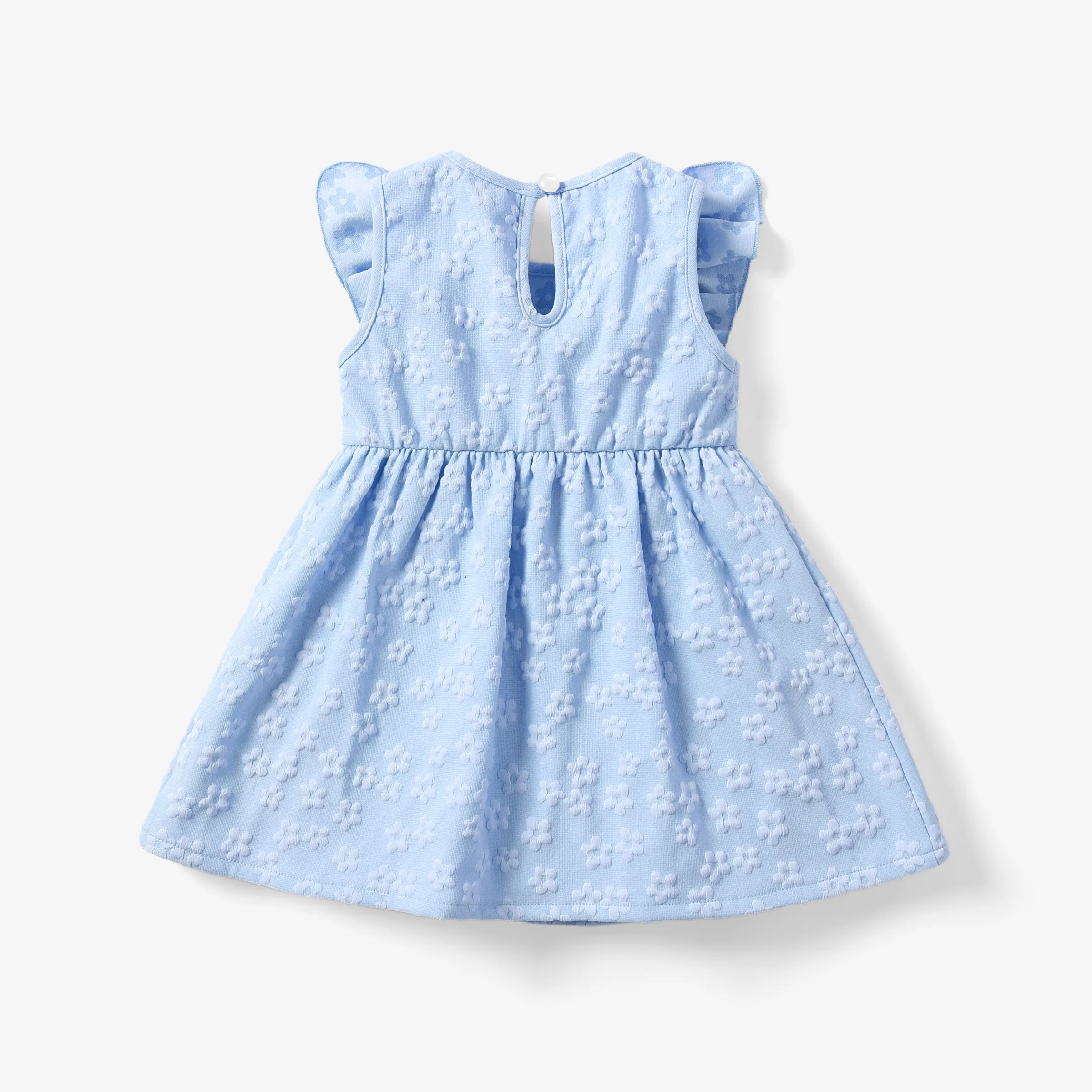 Baby Girl Sweet Textured Bowknot Flutter-sleeve Dress Blue - Image 2