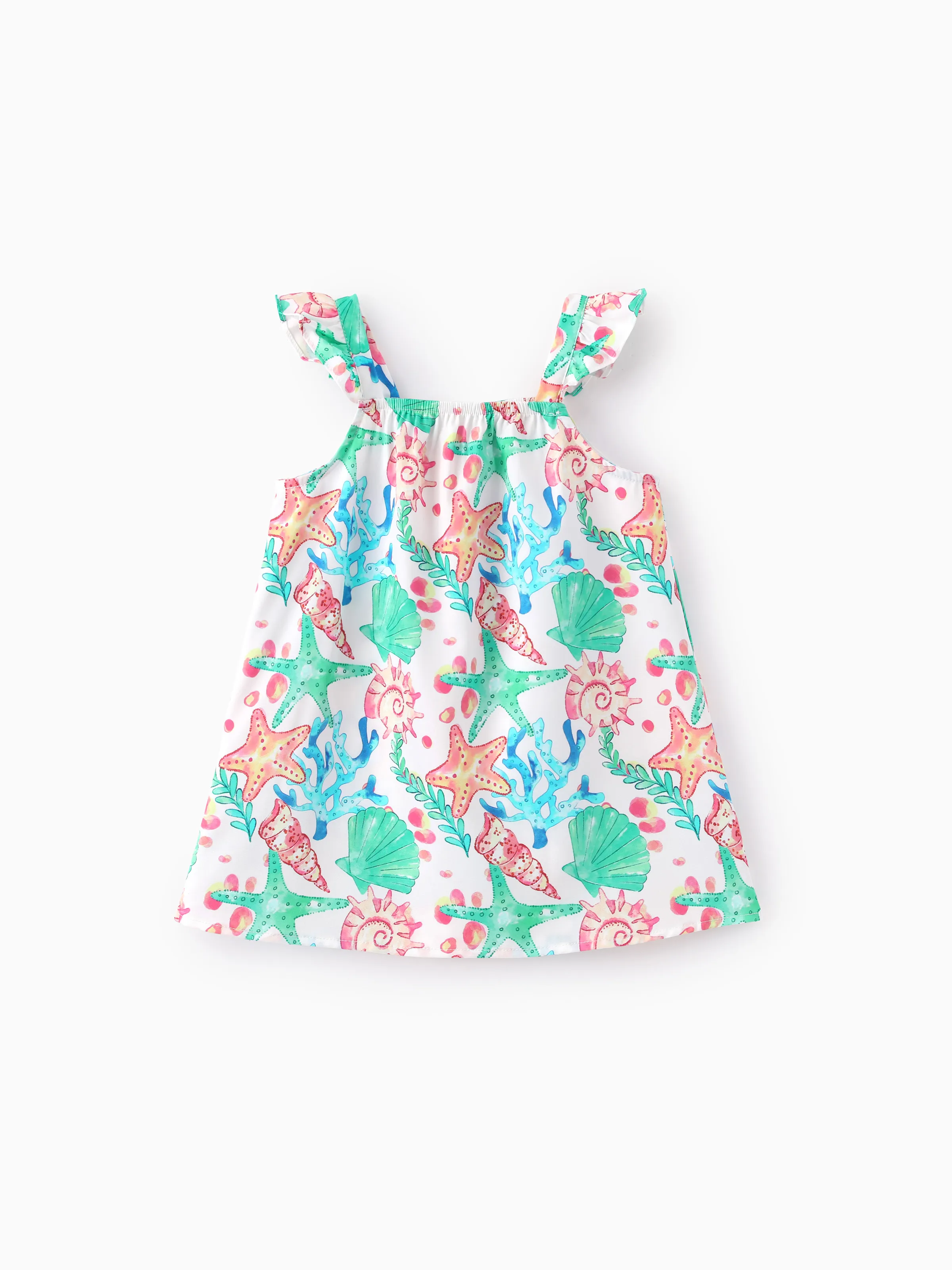 Ocean Vibes Baby Girl Tropical island Leaf Print Dress White - Image 4