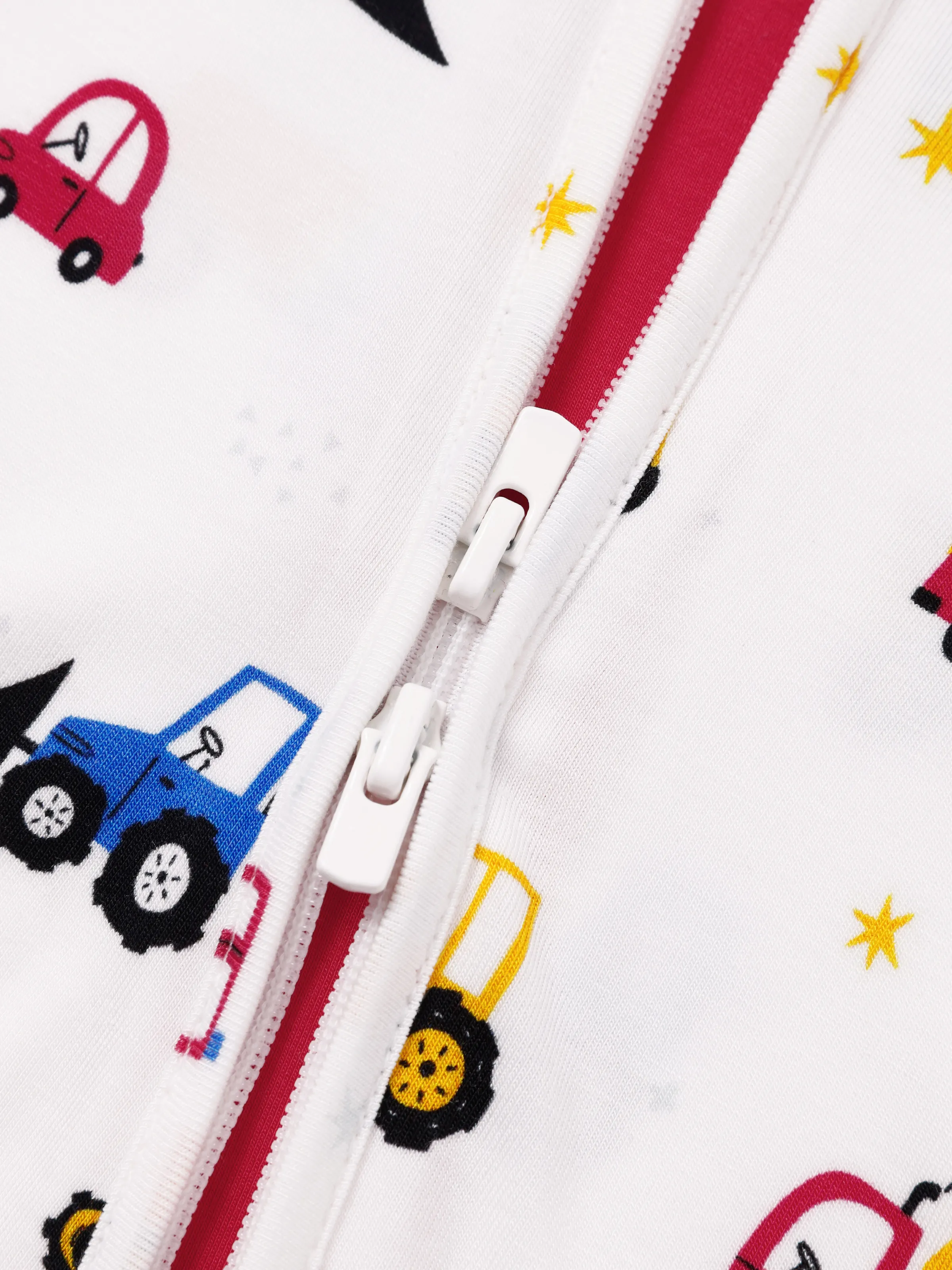 Bamboo Baby Boy/Girl Cartoon Printed 2-Way Zip Onesies Anti Slip Long-sleeve Footie Red - Image 2