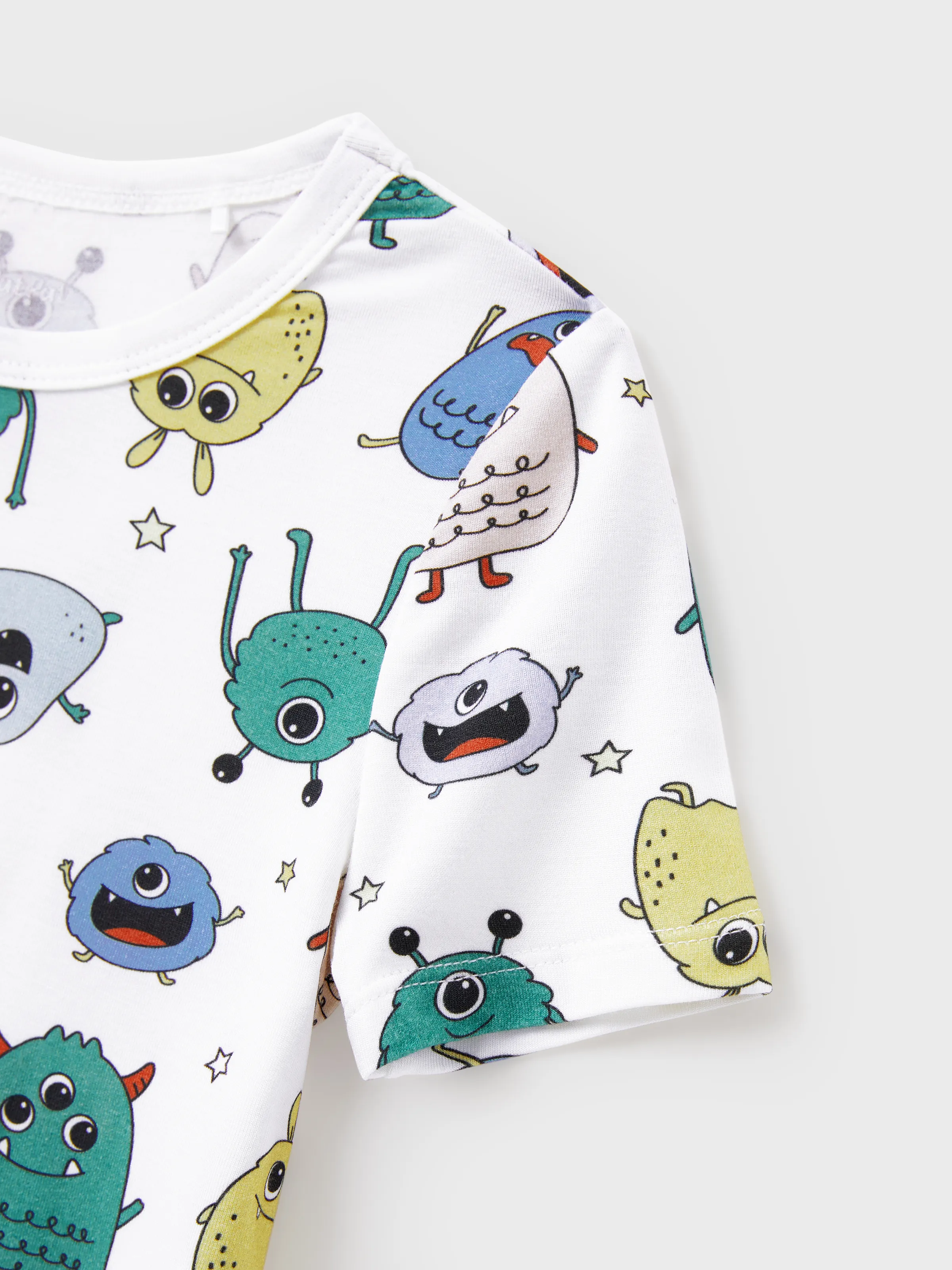 Bamboo Family Pajamas Cute Little Monster Print Short-sleeve Matching Pajama Set ( Snug-Fitting for Children ) White - Image 10