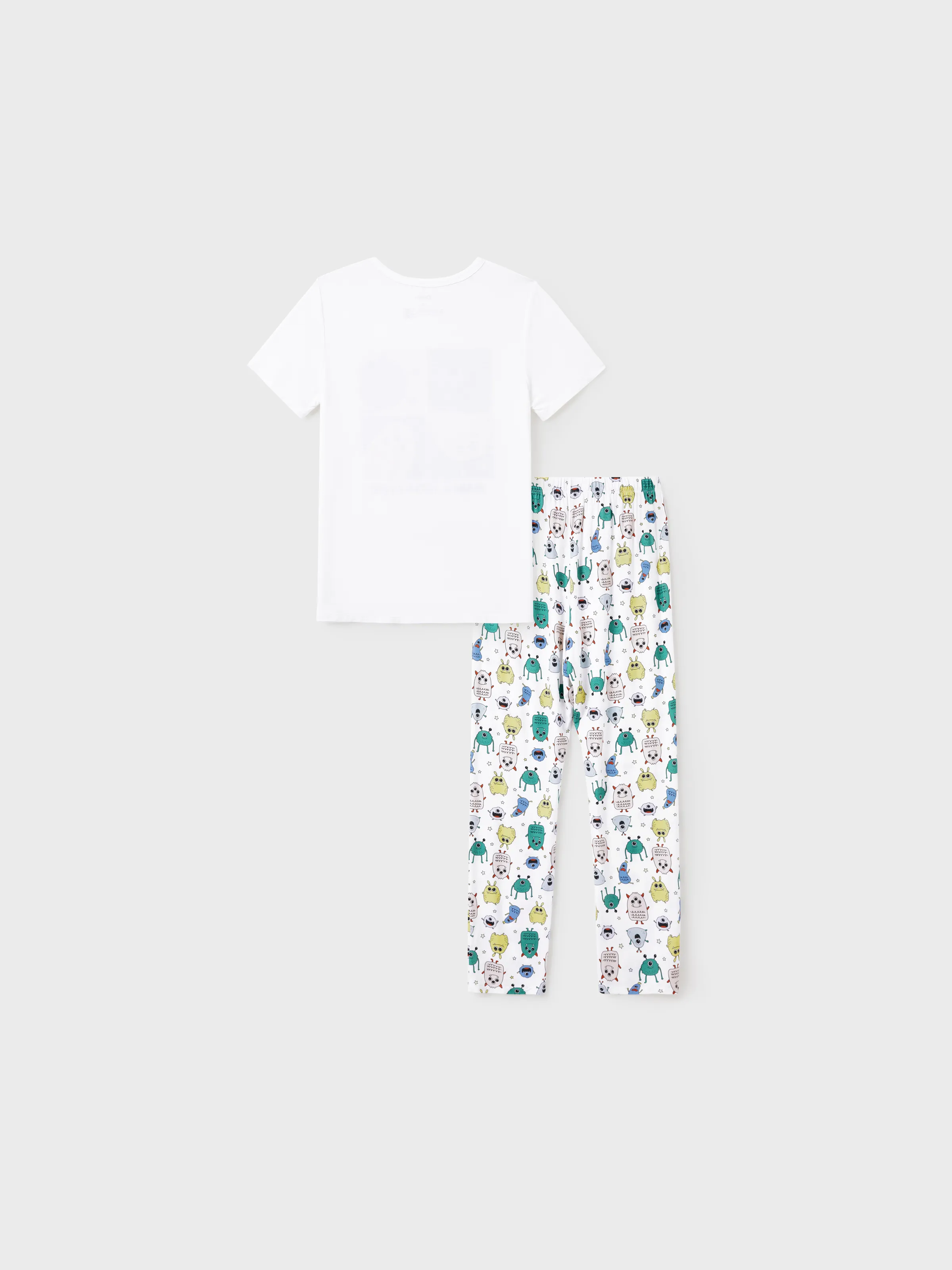 Bamboo Family Pajamas Cute Little Monster Print Short-sleeve Matching Pajama Set ( Snug-Fitting for Children ) White - Image 3
