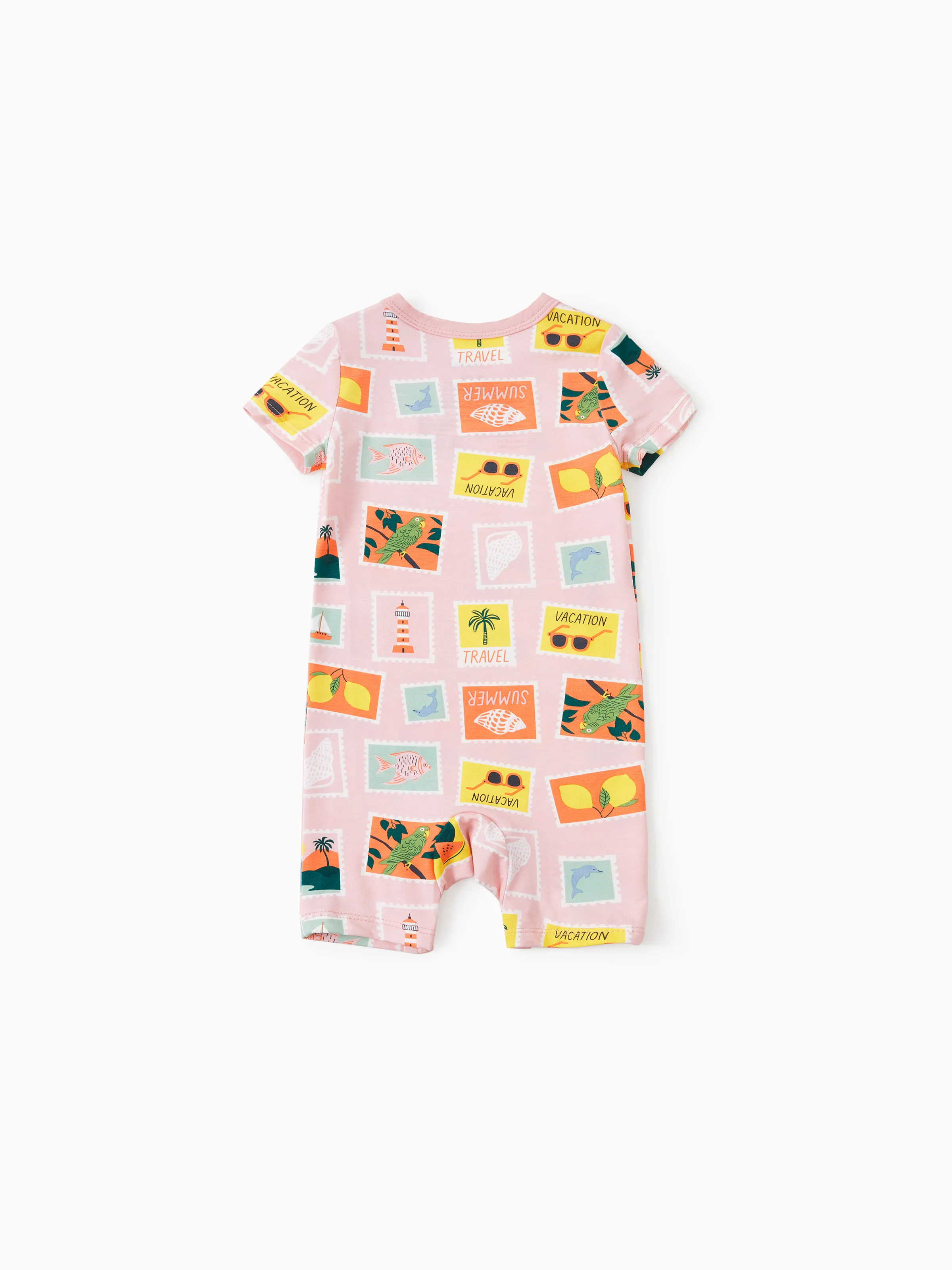 Bamboo Family Pajamas Vacation Theme Print Short-sleeve Matching Pajama set (Snug-Fitting for Children) Color block - Image 16