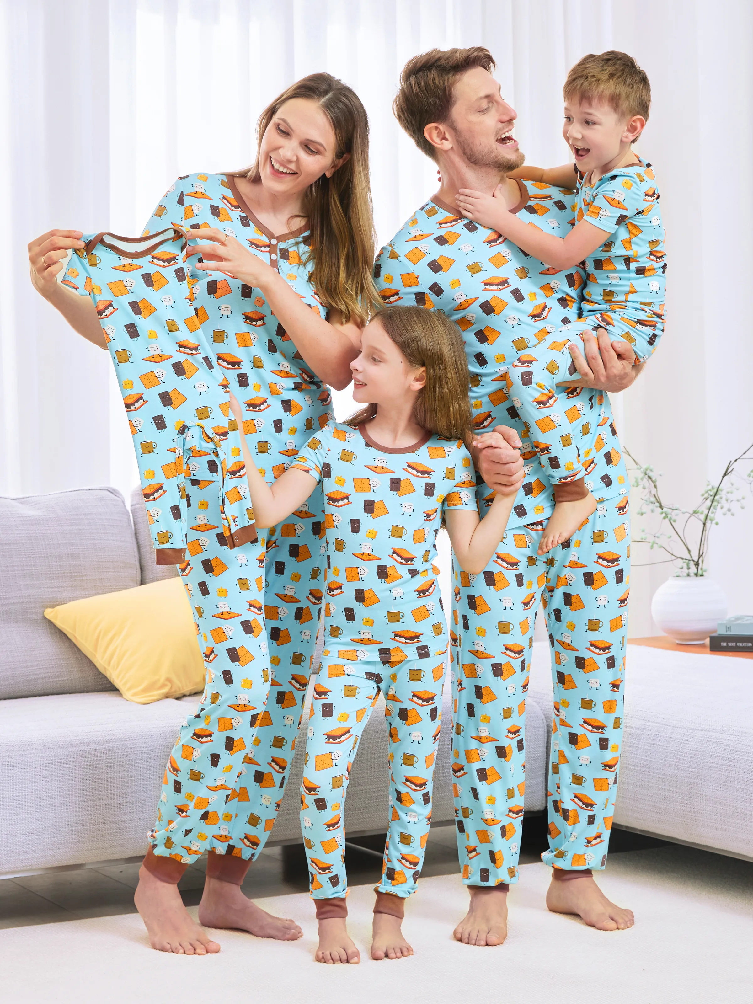 Bamboo Family PJs Cute Print Short Sleeve & Long Pants Sleepwear Matching Pajama set (Snug-Fitting for Children) Green
