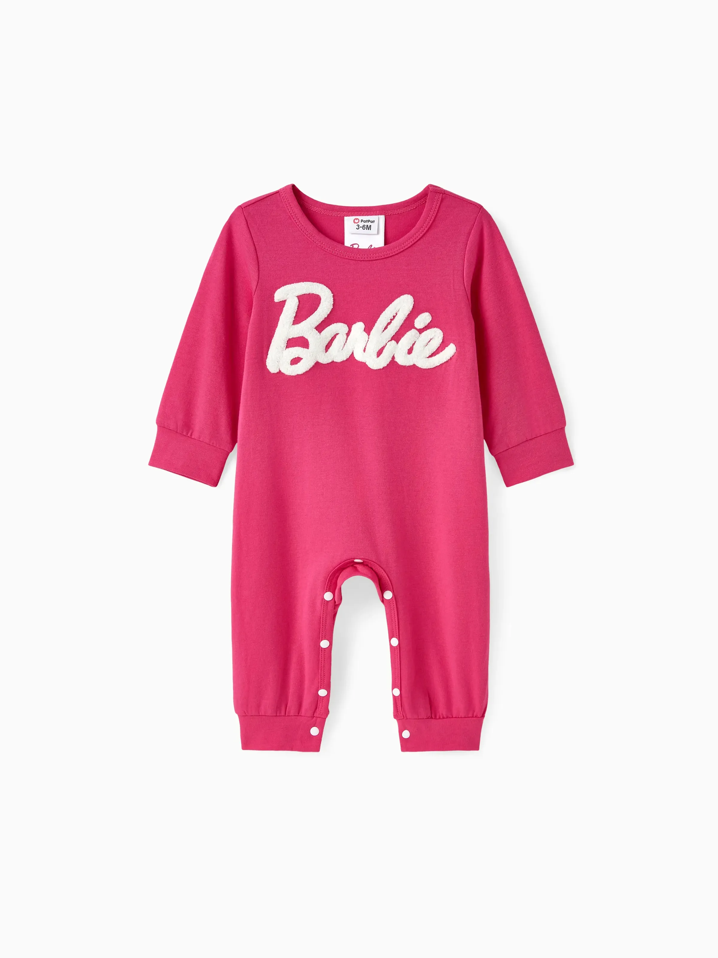 Barbie Baby Girl Letter Embroidered Long-sleeve Jumpsuit Hot Pink