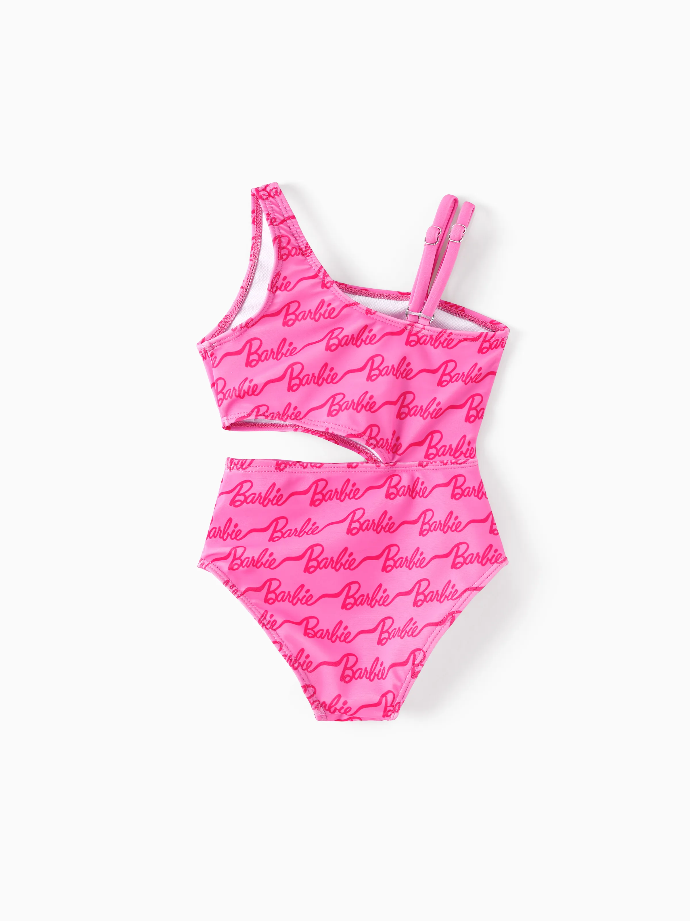 Barbie Toddler/Kid Girl UPF50+ One-shoulder Allover Print Swimsuit Hot Pink - Image 3