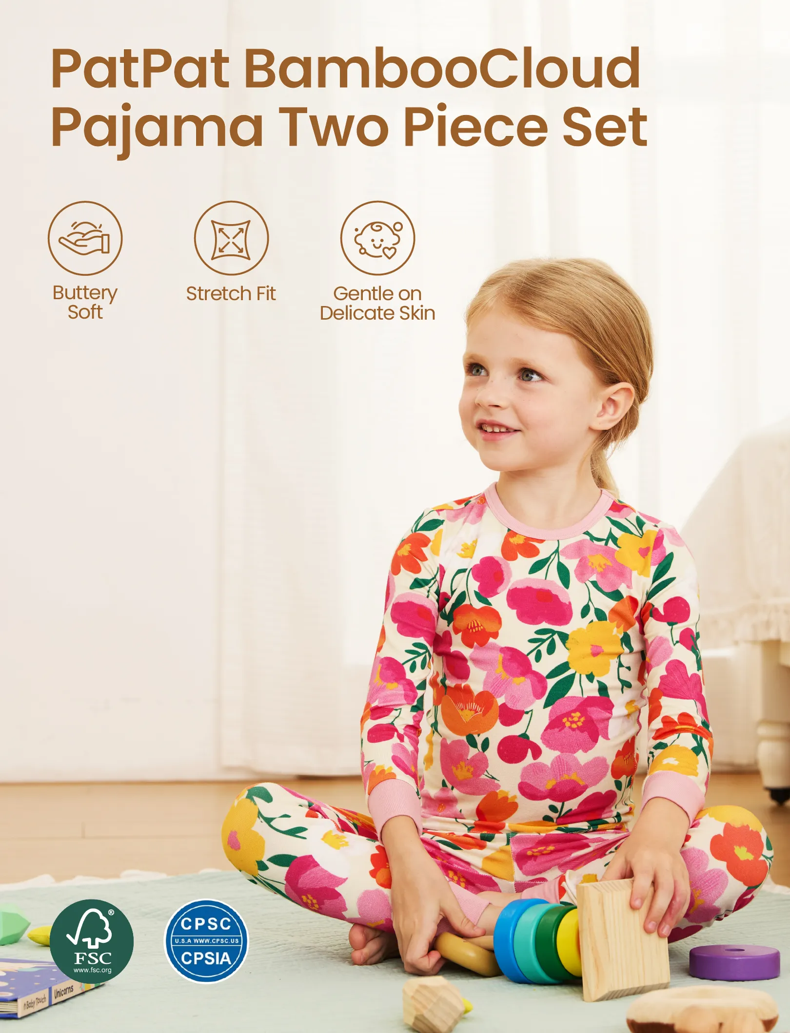 Christmas / Halloween Pajama 2-piece Bamboo Pajamas Set With Childlike Print for Baby / Toddler( Snug-Fitting) Pink - Image 3