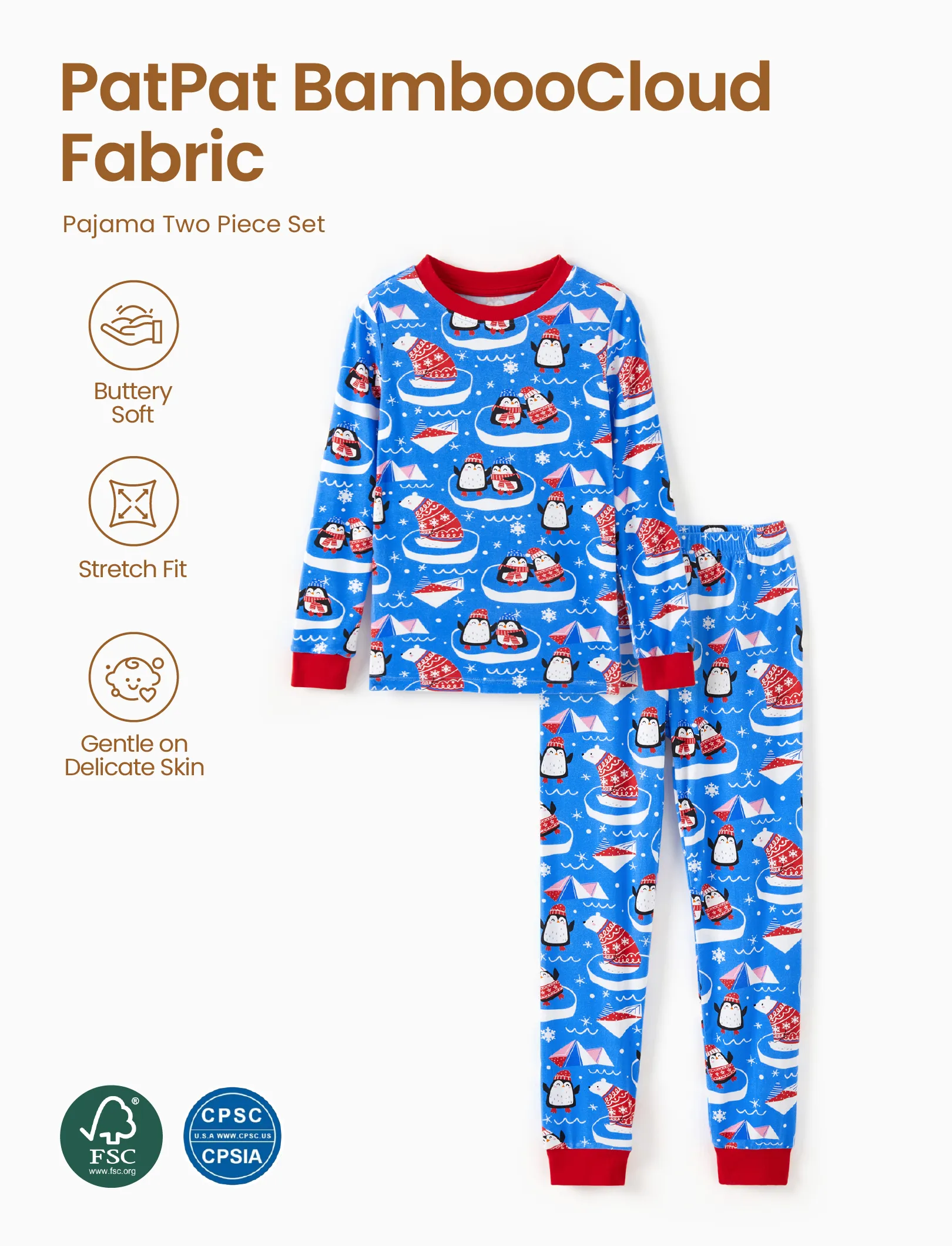 Christmas / Halloween Pajamas 2-piece Bamboo Pajamas Set With Playful Print for Toddler / Kids ( Snug-Fitting) Light Blue - Image 3