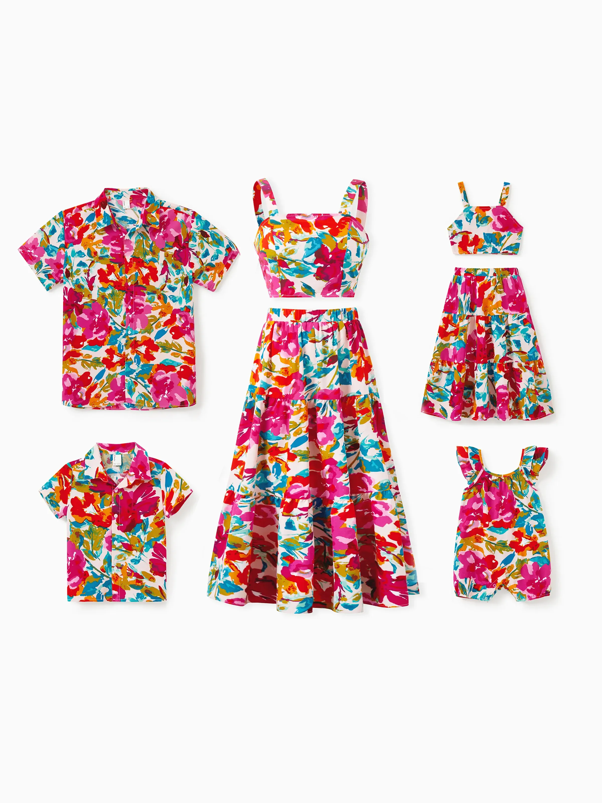 Colorful Mommy & me Outfits Sleeveless Strap Top and Skirt Co-ord Set & Shirt Sets Summer Vacation Clothe for Beach, Photoshoots, Travel Hot Pink - Image 3
