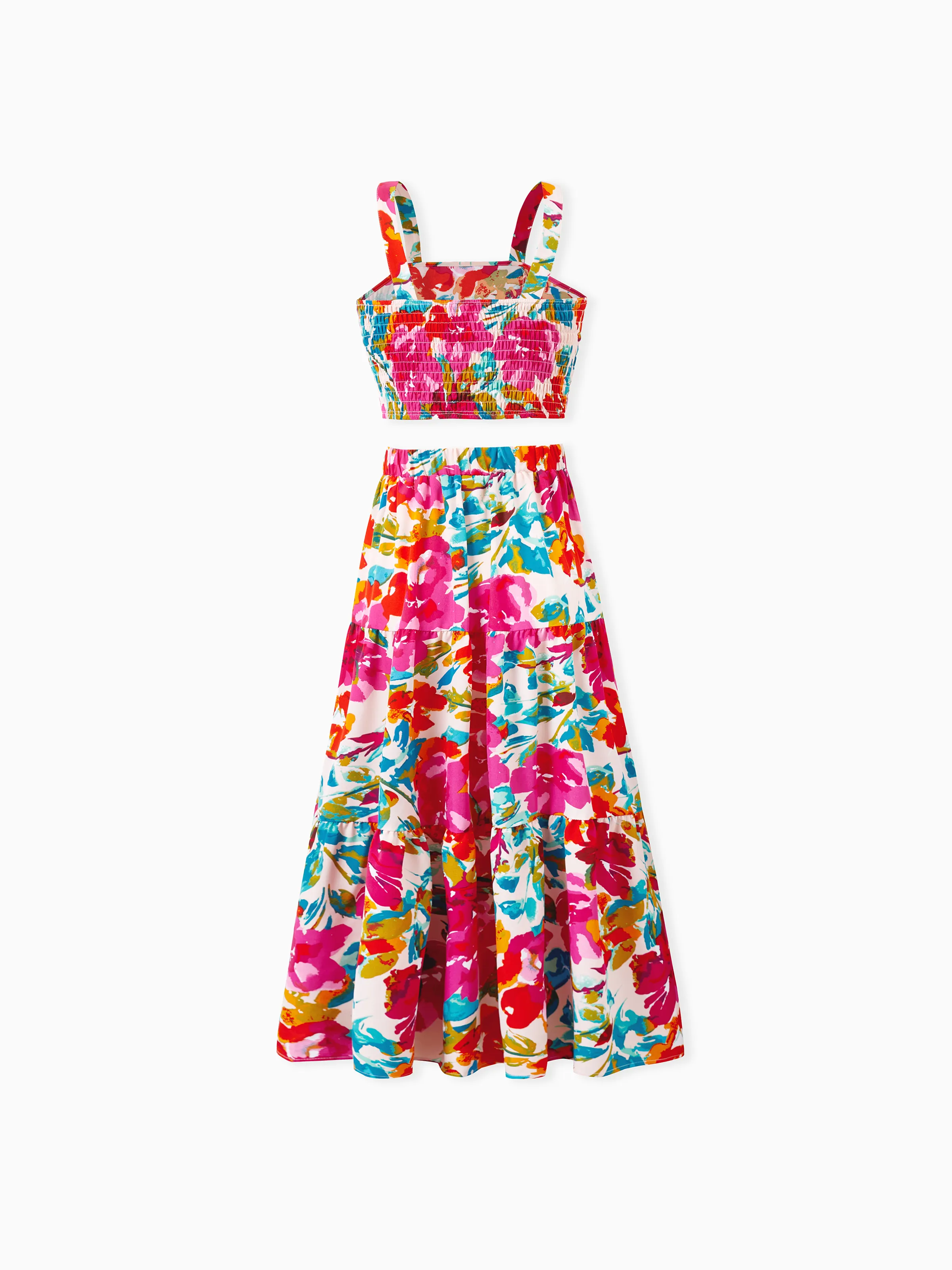 Colorful Mommy & me Outfits Sleeveless Strap Top and Skirt Co-ord Set & Shirt Sets Summer Vacation Clothe for Beach, Photoshoots, Travel Hot Pink - Image 7