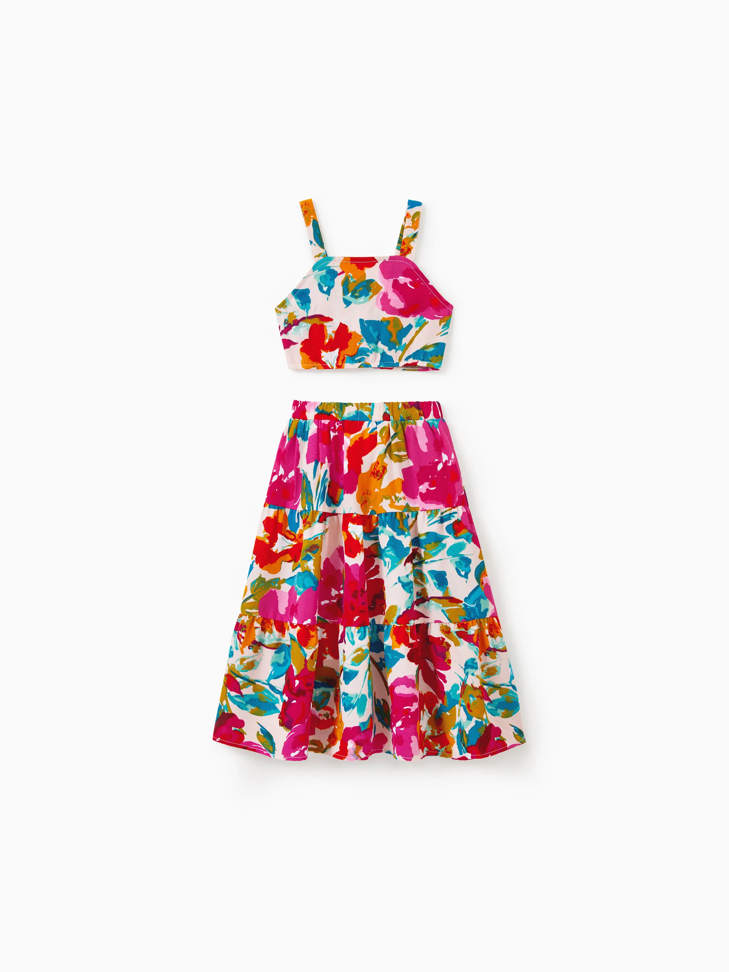 Colorful Toddler/Kid Girl Sleeveless Strap Top and Skirt Co-ord Set & Shirt Sets Summer Vacation Clothe for Beach, Photoshoots, Travel Hot Pink - Image 2