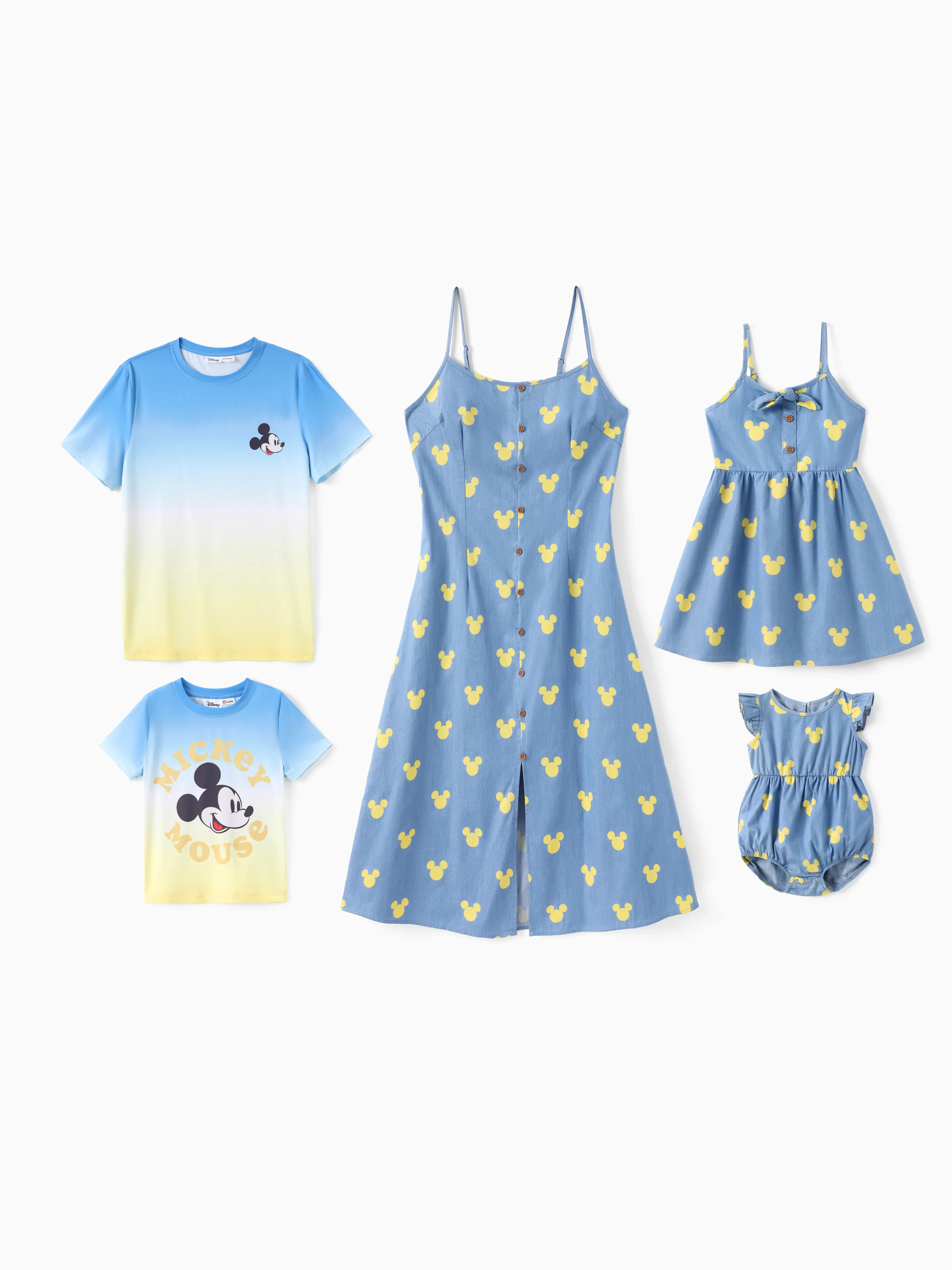 Disney Mickey and Friends Mommy and Me Family matching Mickey Mouse Allover Print Denim Dresse/Jumpsuit/T-shirt Blue - Image 3