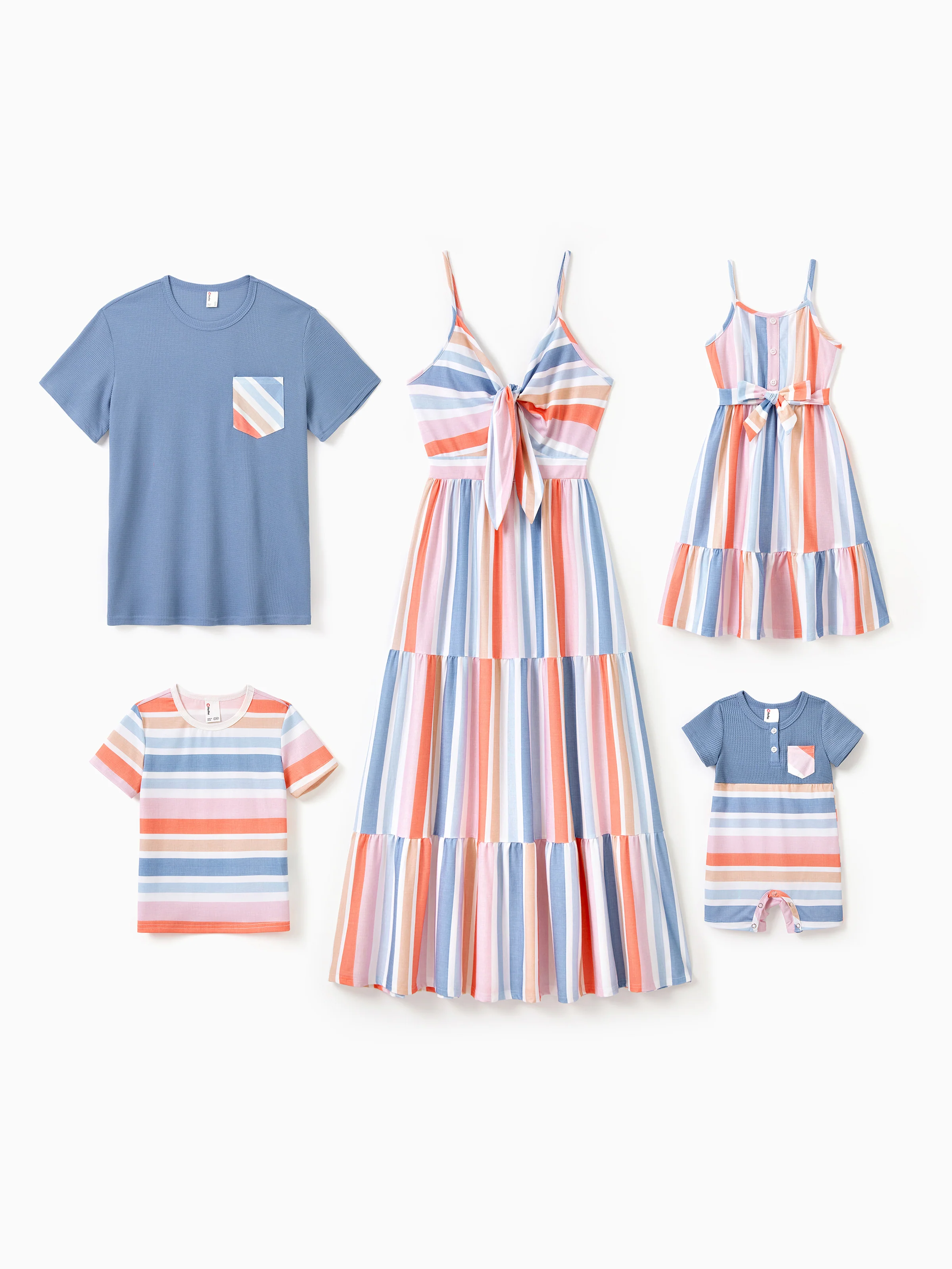 Daddy and Me Family Matching Blue Short-sleeve Tee or Colorful Stripe Camisole Dress Multi-color - Image 3