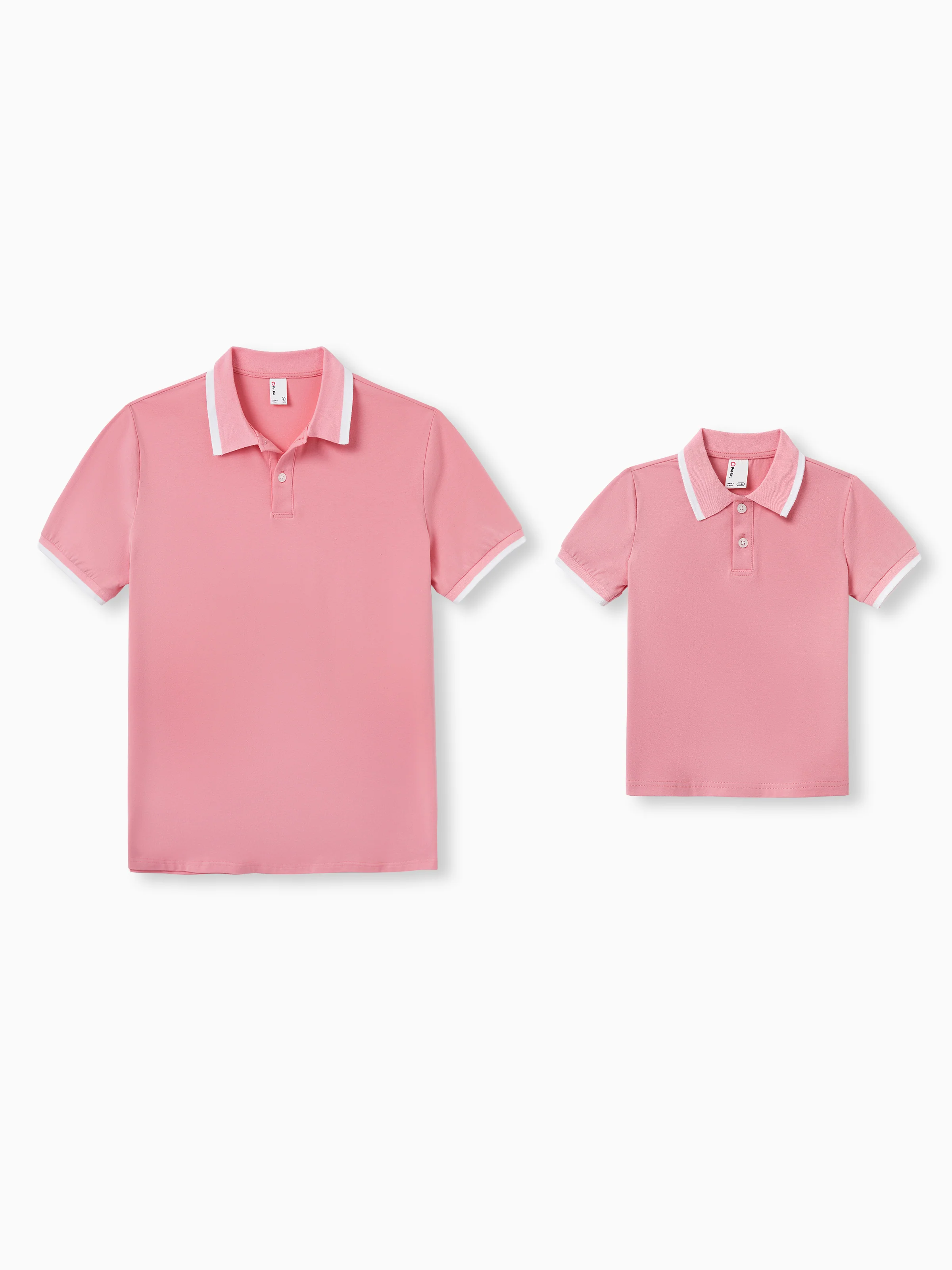Daddy and Me Family Matching Outfits Set Solid Color Short-sleeve Polo Collar Shirt or Flower Print Hollow out Dress Pink