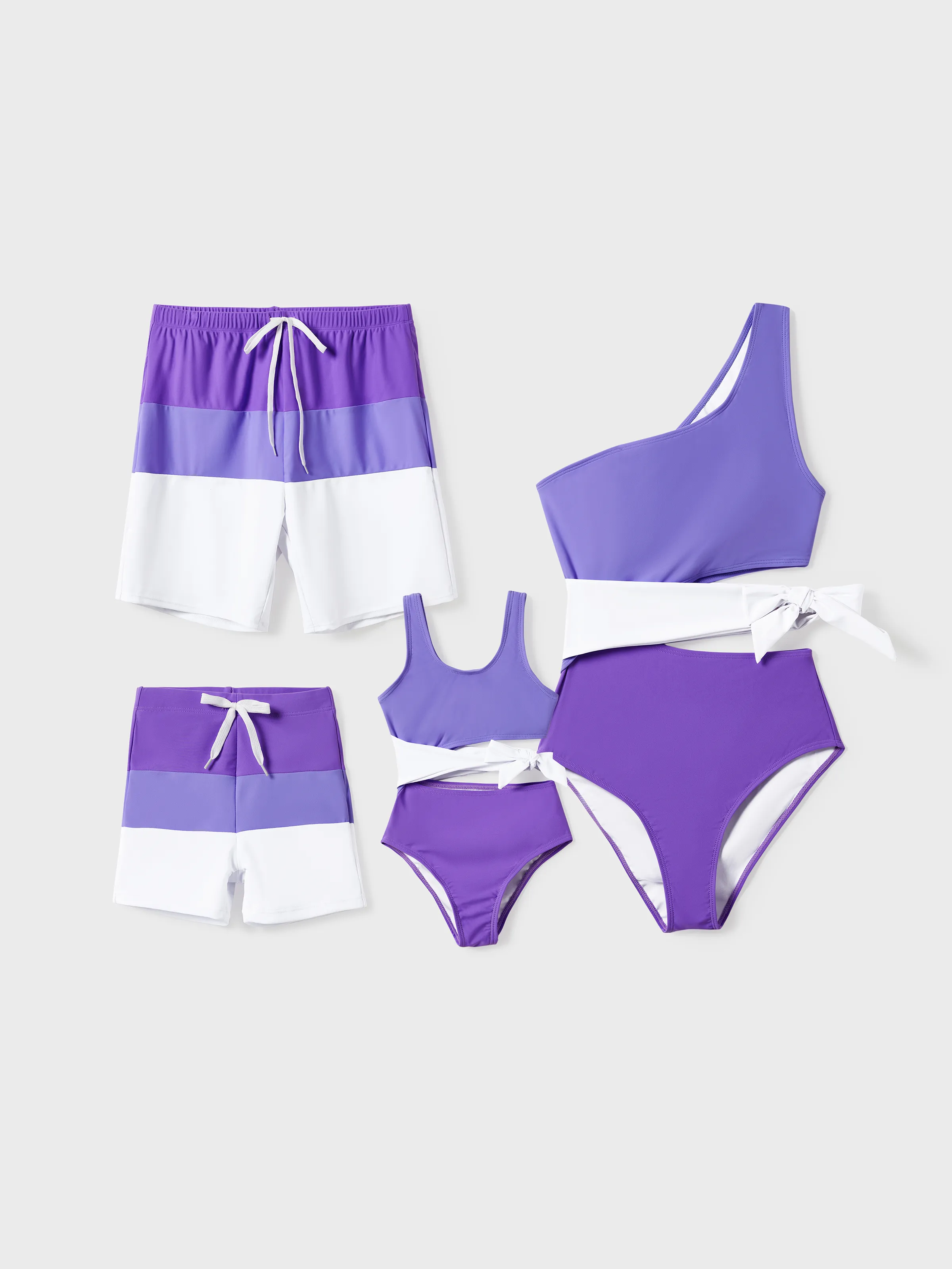 Daddy & Daughter Color-block Swim Trunks or One-shoulder Side Knot One-Piece Swimsuit (Quick-Dry) ColorBlock - Image 2