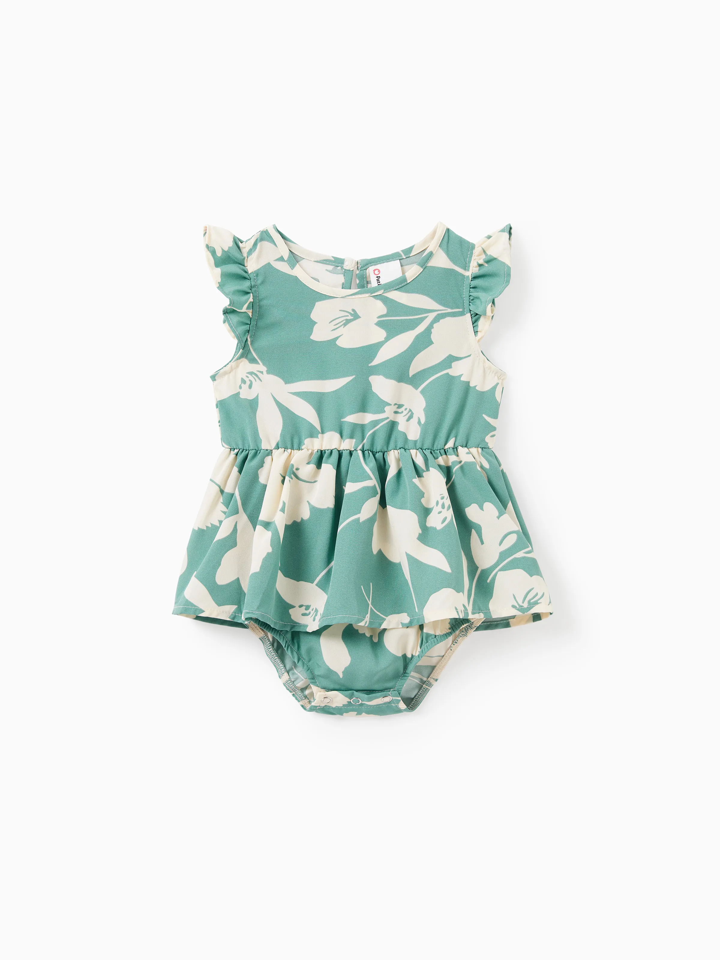 Daddy & Daughter Leaf Print Green Short-sleeve Shirt or Sling Shirred Dress Set Green - Image 13