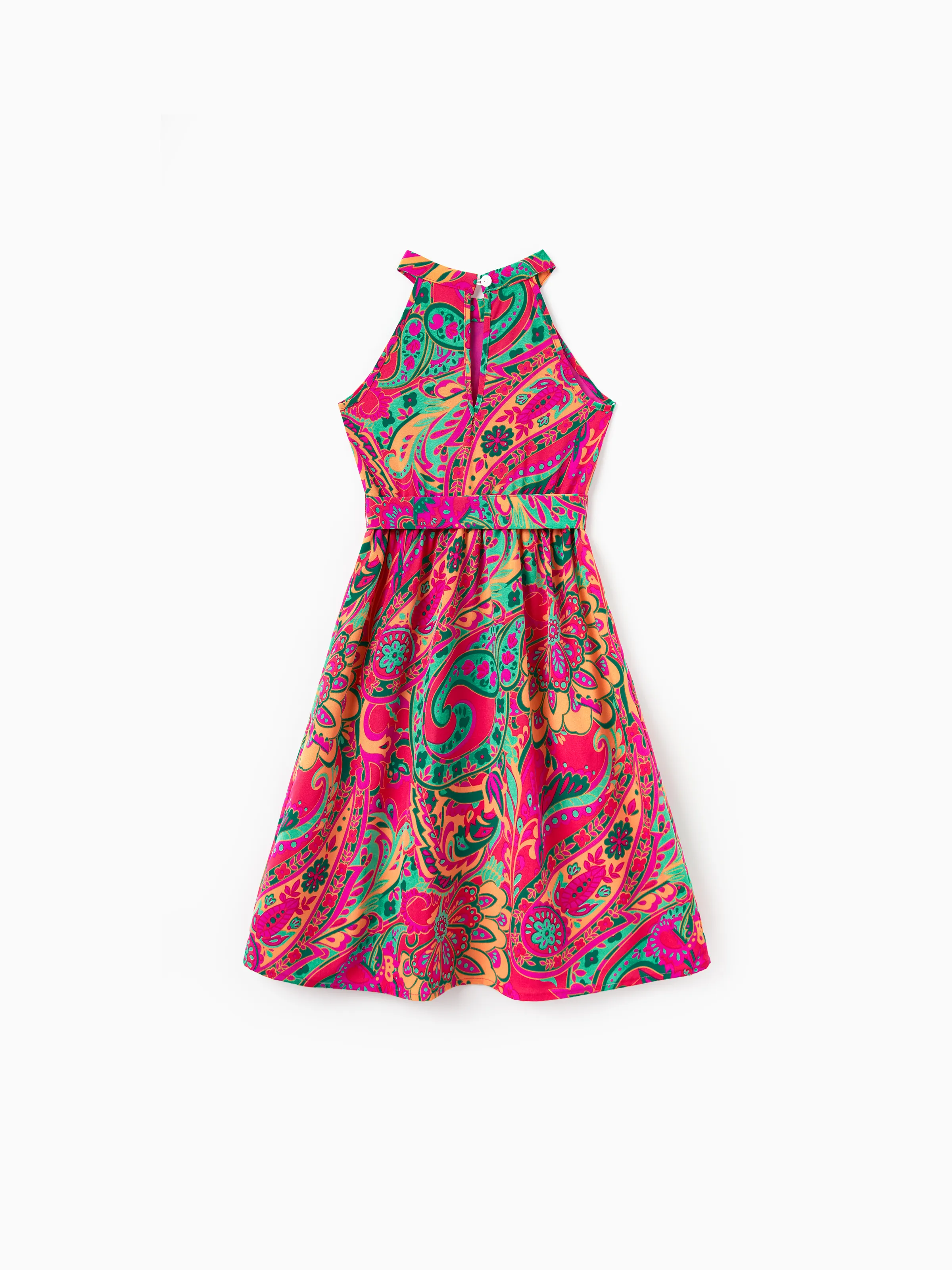 Daddy & Daughter Outfit Set Sleeveless Halter Belted Dress or Short-sleeve Collar Shirt for Summer Vacation Hot Pink - Image 8