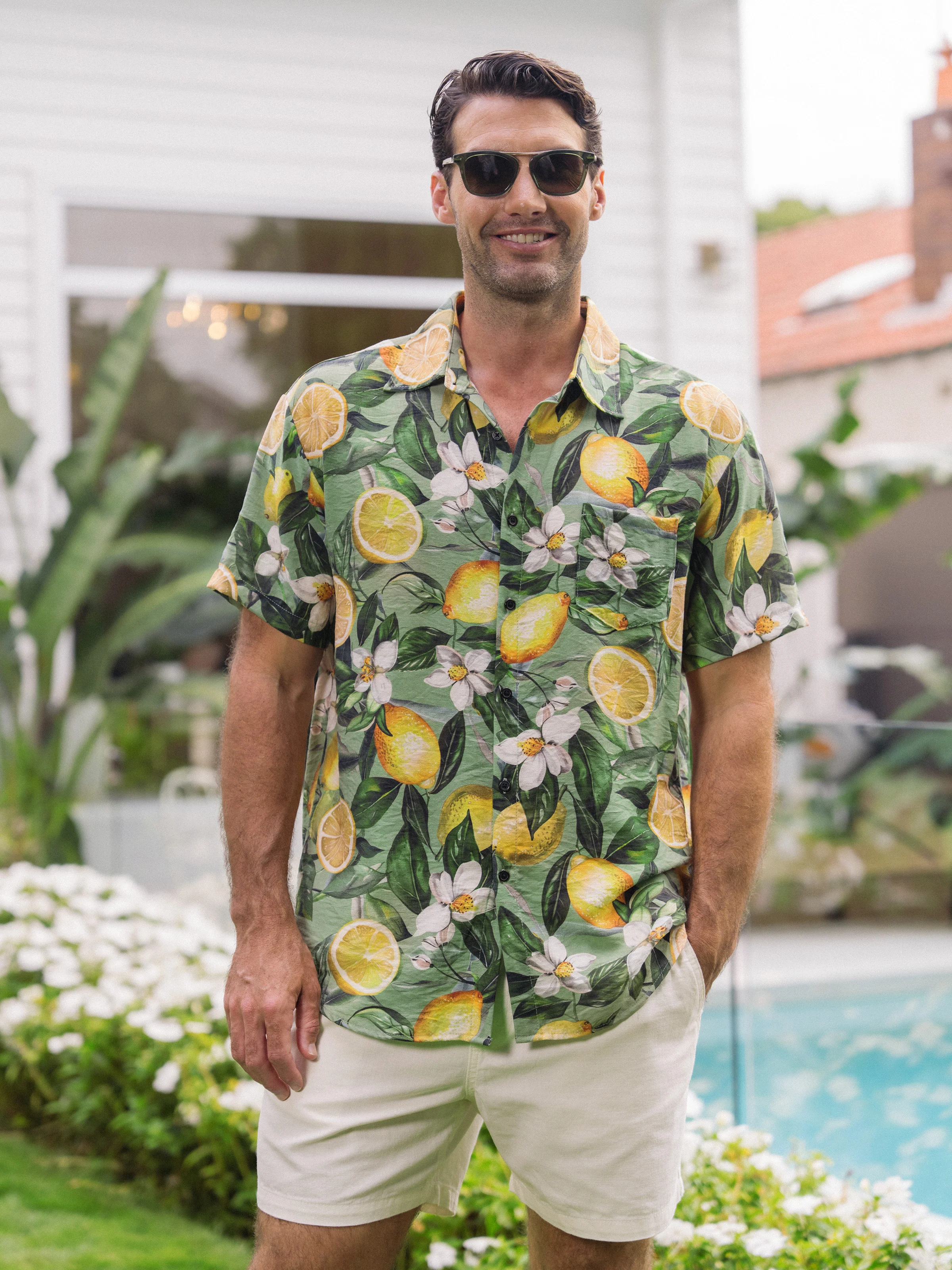 Daddy & Daughter Outfits – Lemon Print Hawaiian Shirts & Summer Dresses – Tropical Vacation Clothes for Men, Women & Kids Green - Image 4