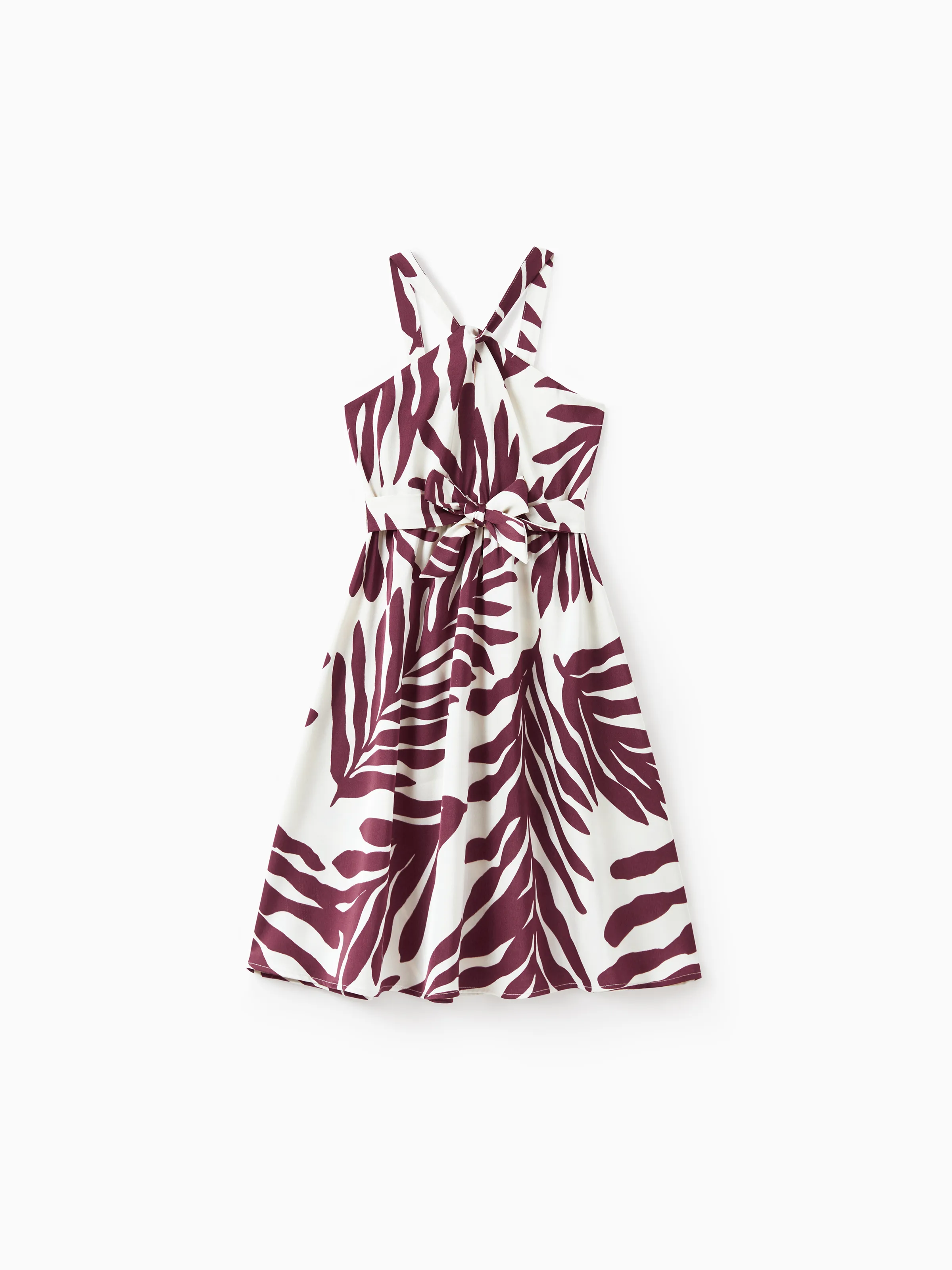 Daddy & Daughter Outfits Red Leaf Print Shirts and Strap Belted Dress for Hawaii/Cruise/Resort/Casual Wear White - Image 8