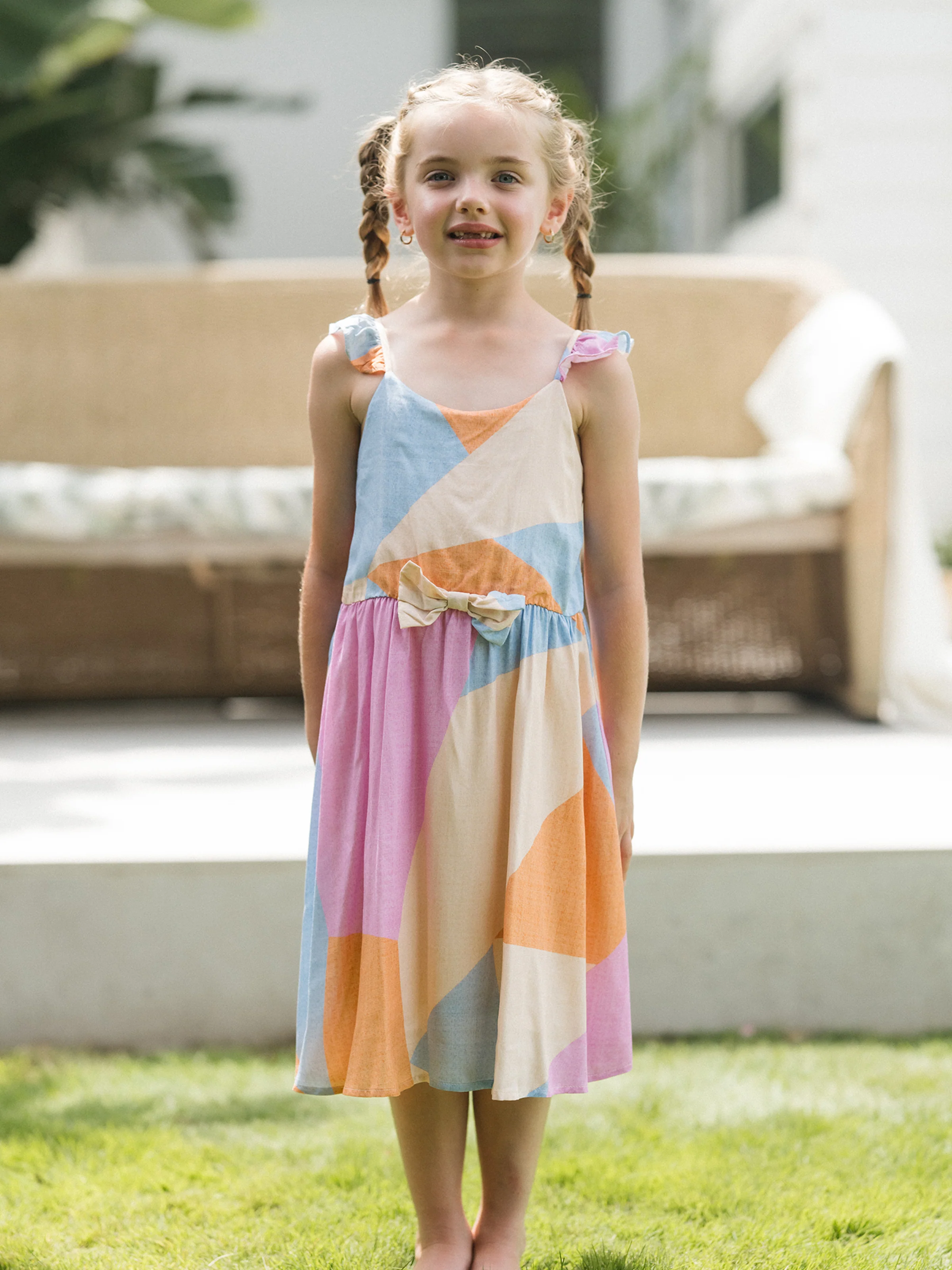 Family Matching Outfits Set Colorblock Sleeveless Strappy Dress or Short-sleeve T-shirt Multi-color - Image 10