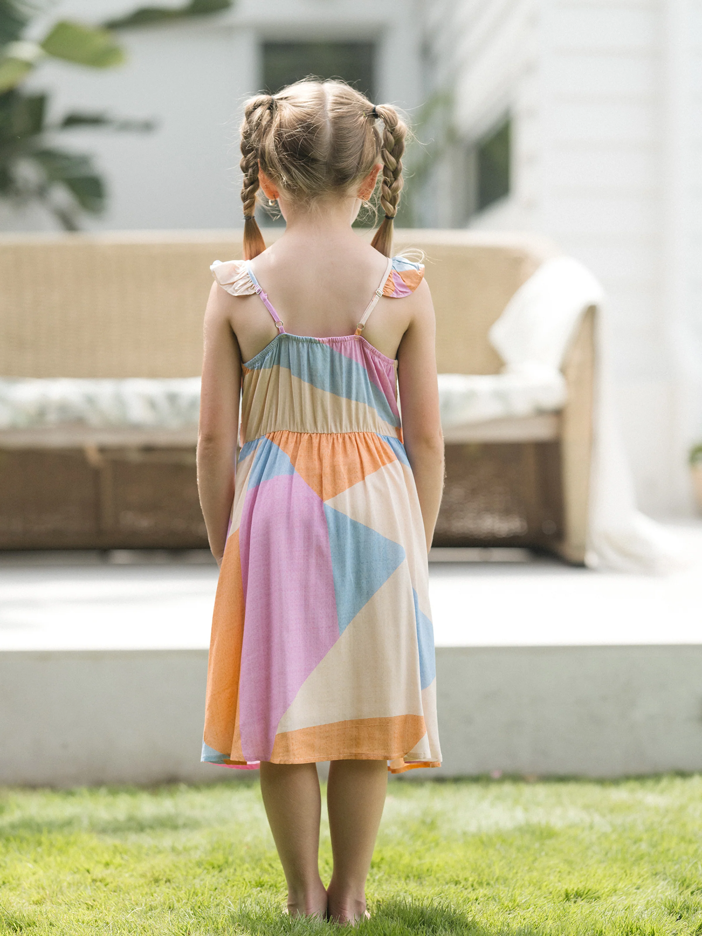 Family Matching Outfits Set Colorblock Sleeveless Strappy Dress or Short-sleeve T-shirt Multi-color - Image 11
