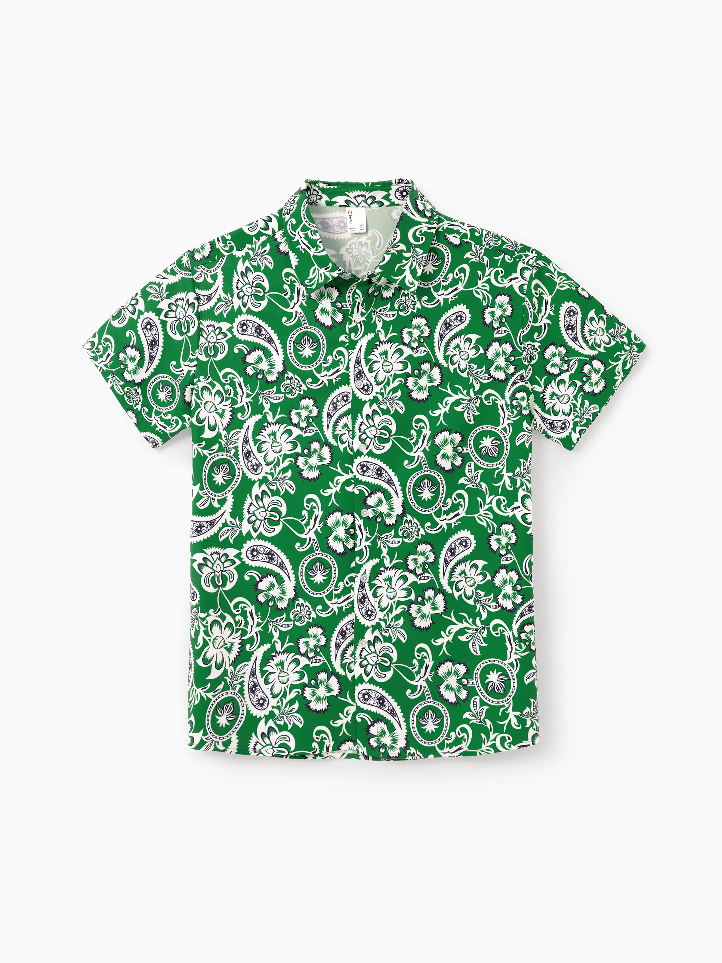 Daddy & Daughter Outfits Set Floral Print Short-sleeve Collar Shirt or Strappy Smocked Dress for Summer Vacation Green - Image 6
