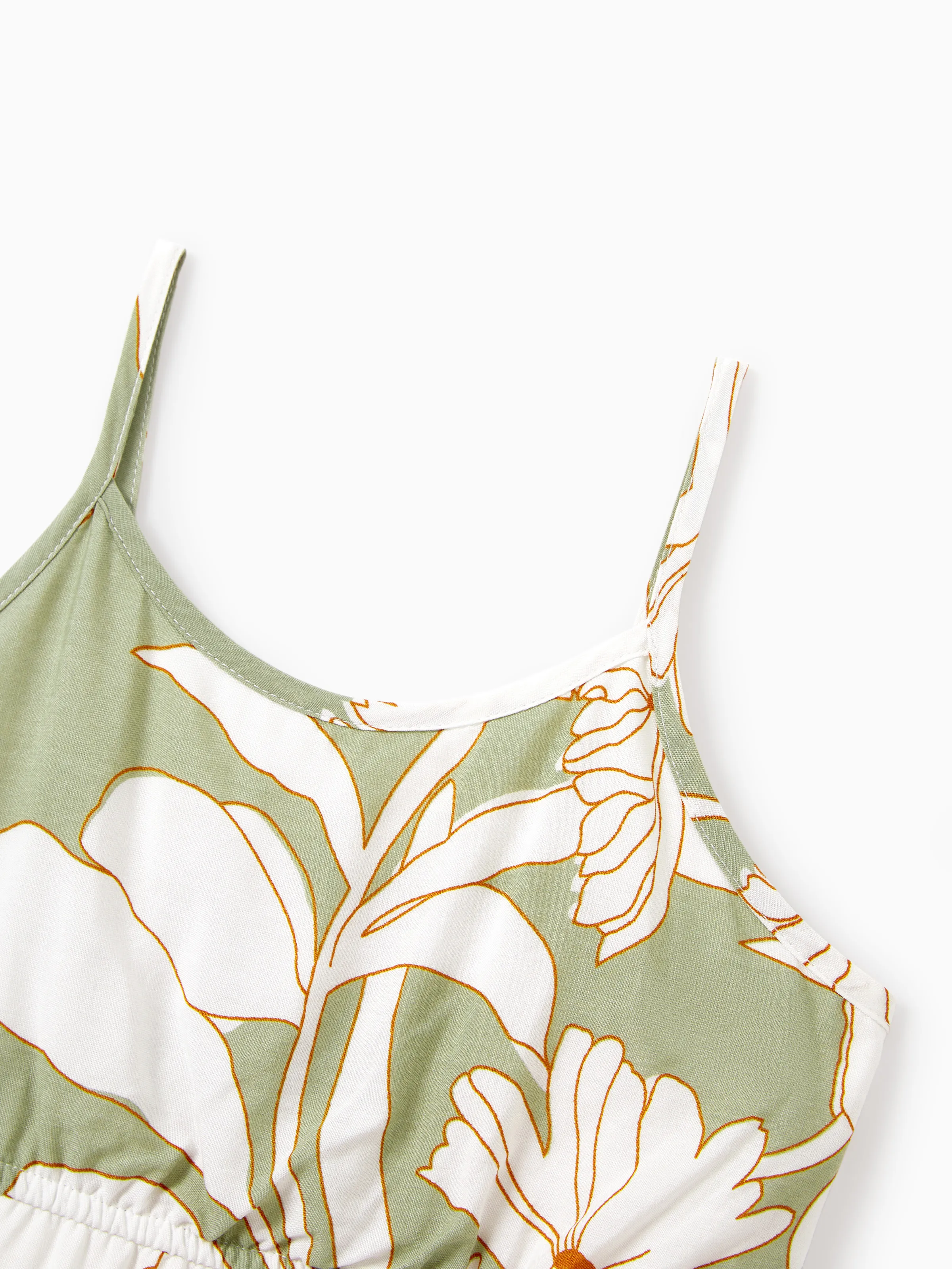 Daddy & Daughter Outfits Tropical Floral Print Strap Dress or Short-sleeve Colorblock Shirts Set Pale Green - Image 17