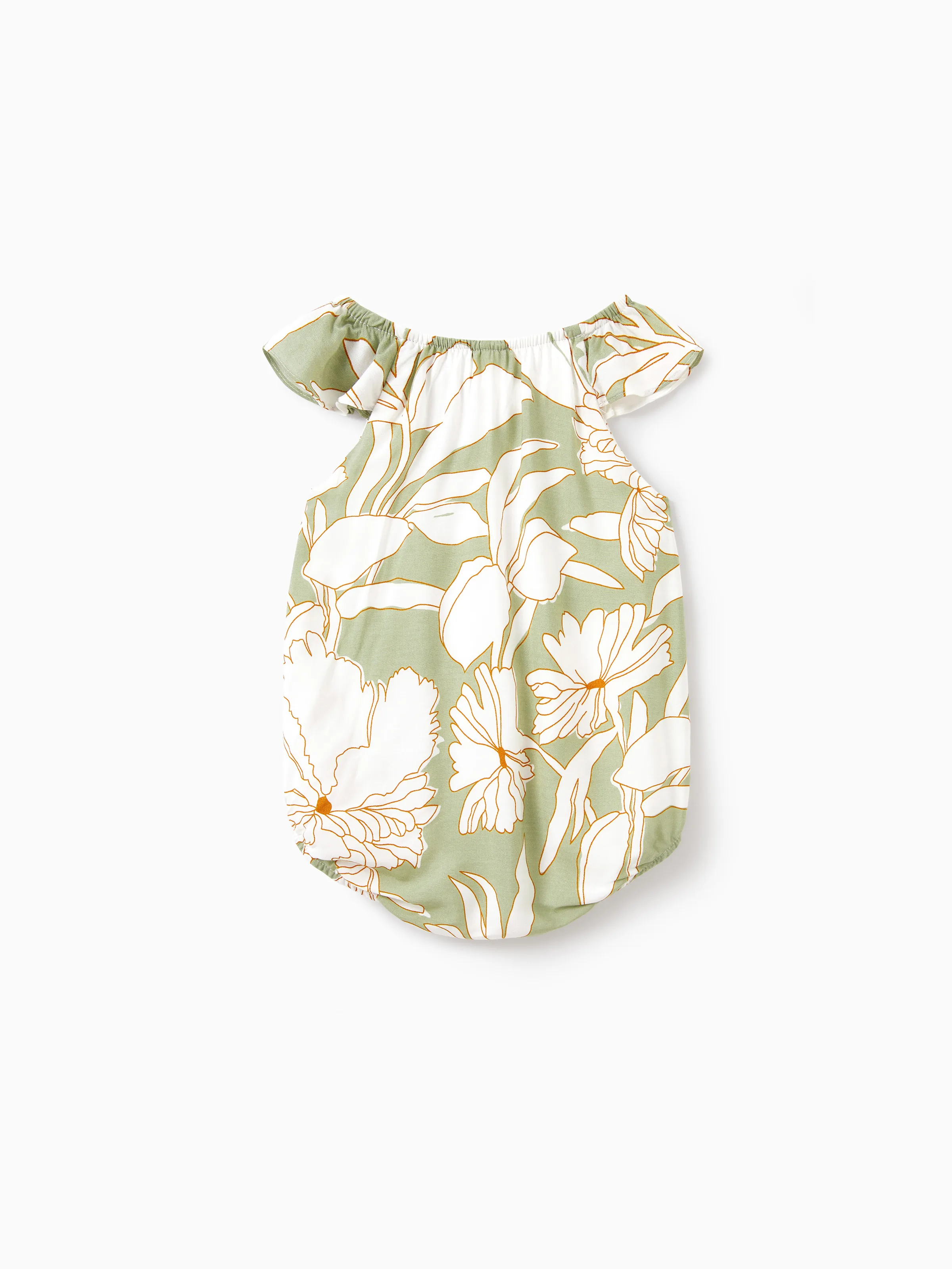 Daddy & Daughter Outfits Tropical Floral Print Strap Dress or Short-sleeve Colorblock Shirts Set Pale Green - Image 20