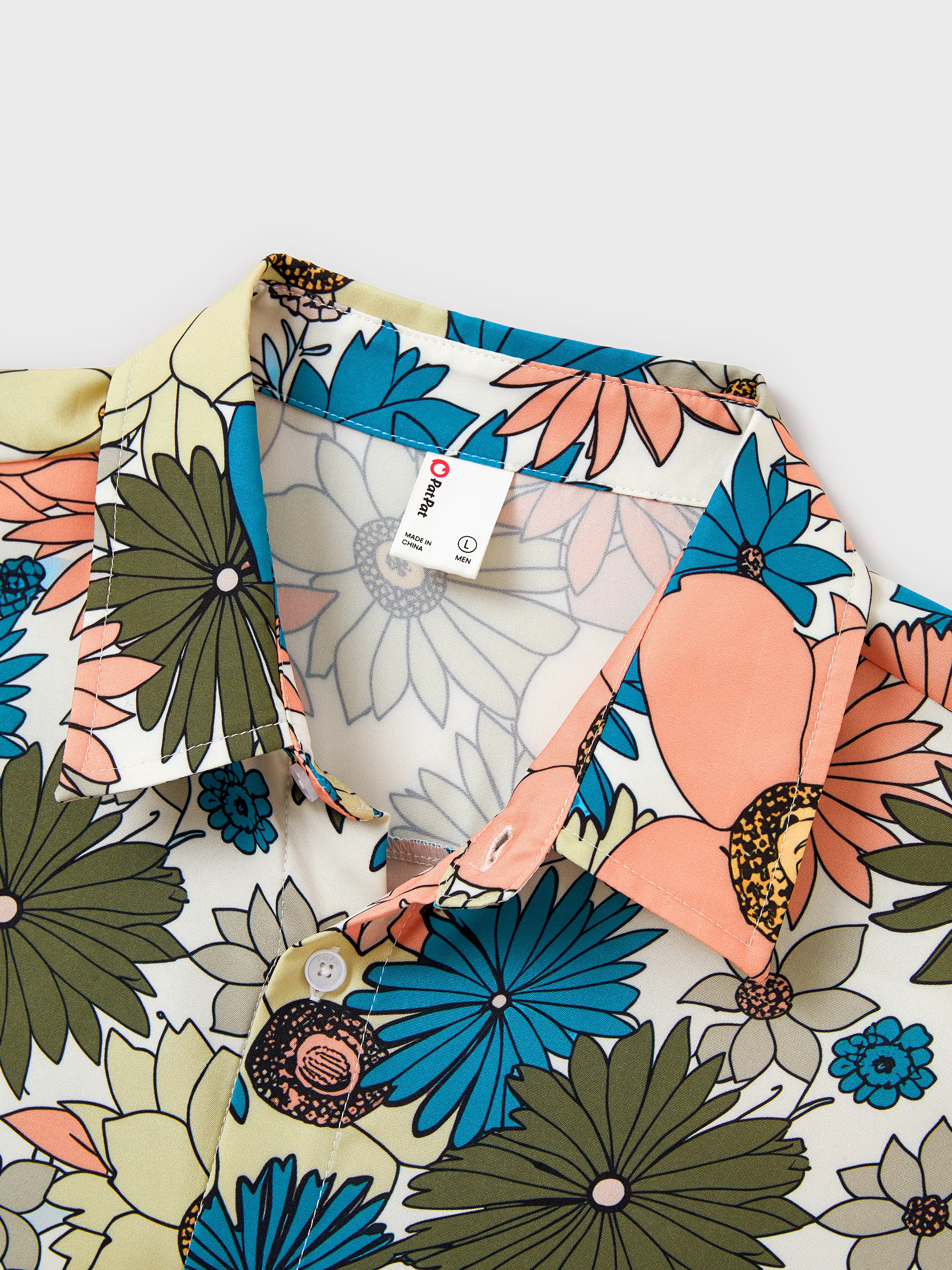 Daddy & Daughter Set Sun Flower Print Short-sleeve Collar Shirt or White Camisole Top and Flower Wide-leg Pants Set for Summer Vacation Multi-color - Image 7