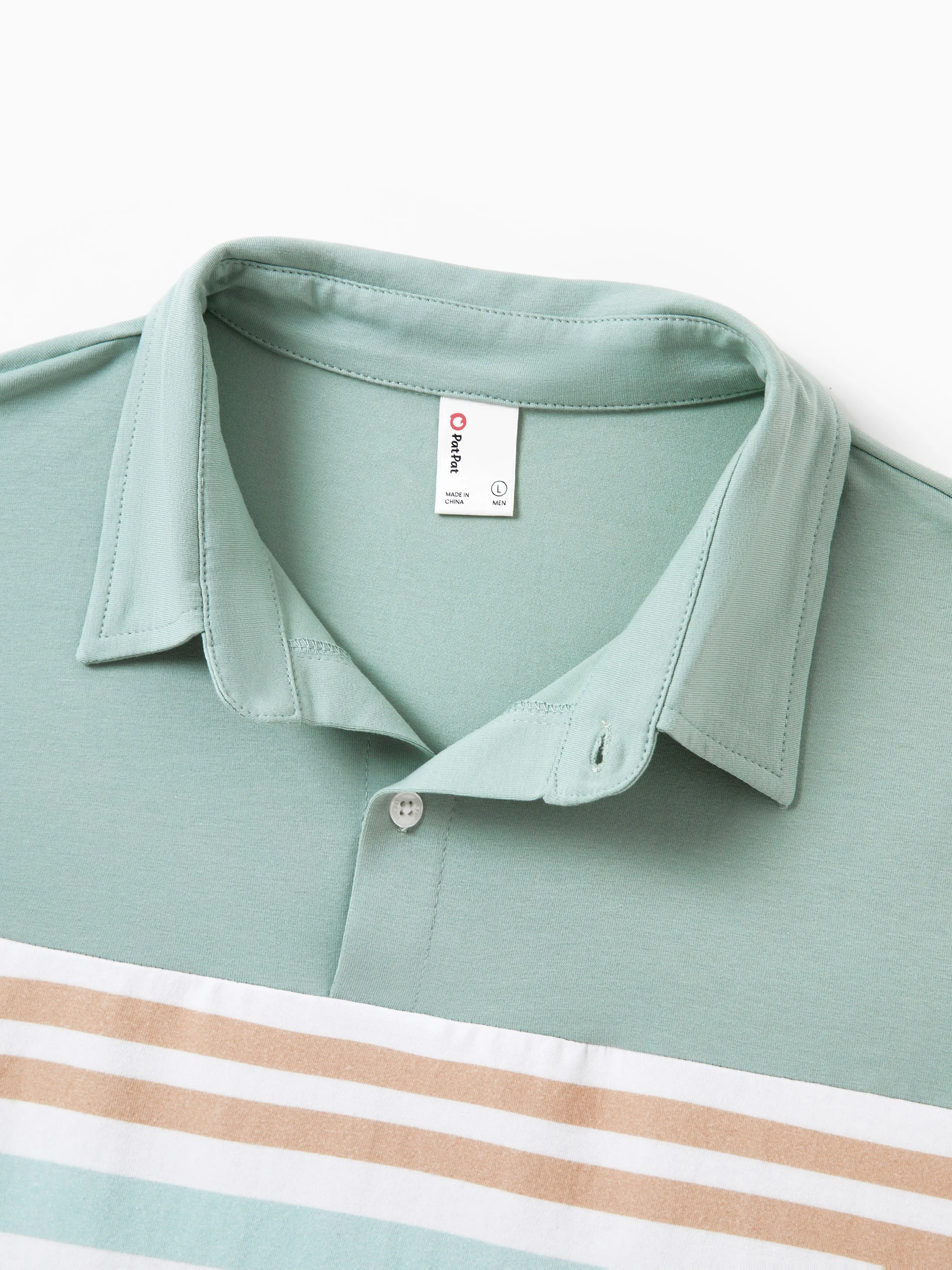 Daddy & Daughter Sets Green Striped Polo Shirt or Flora Print Strap Belted Dress Light Green - Image 5