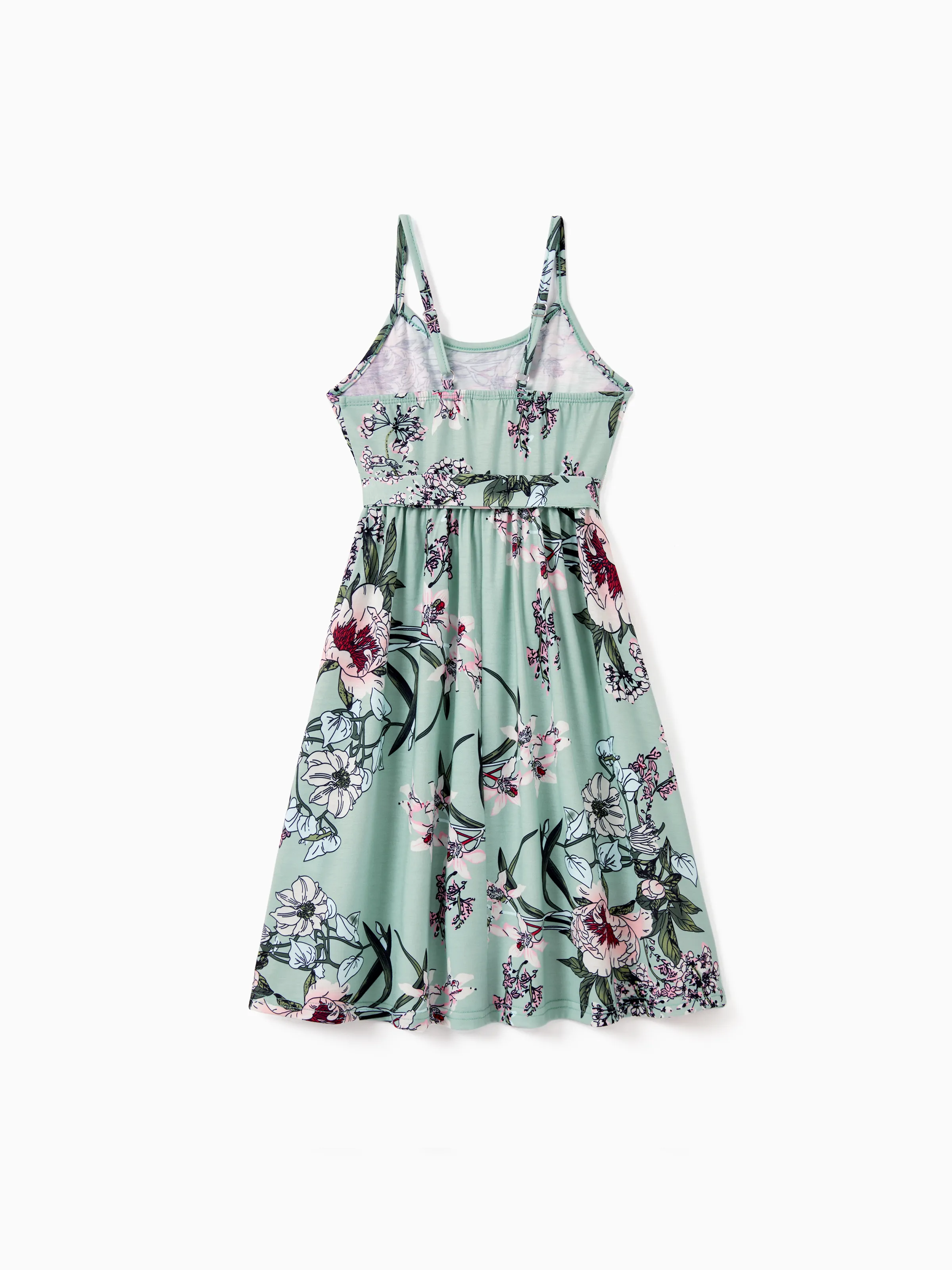 Daddy & Daughter Sets Green Striped Polo Shirt or Flora Print Strap Belted Dress Light Green - Image 9