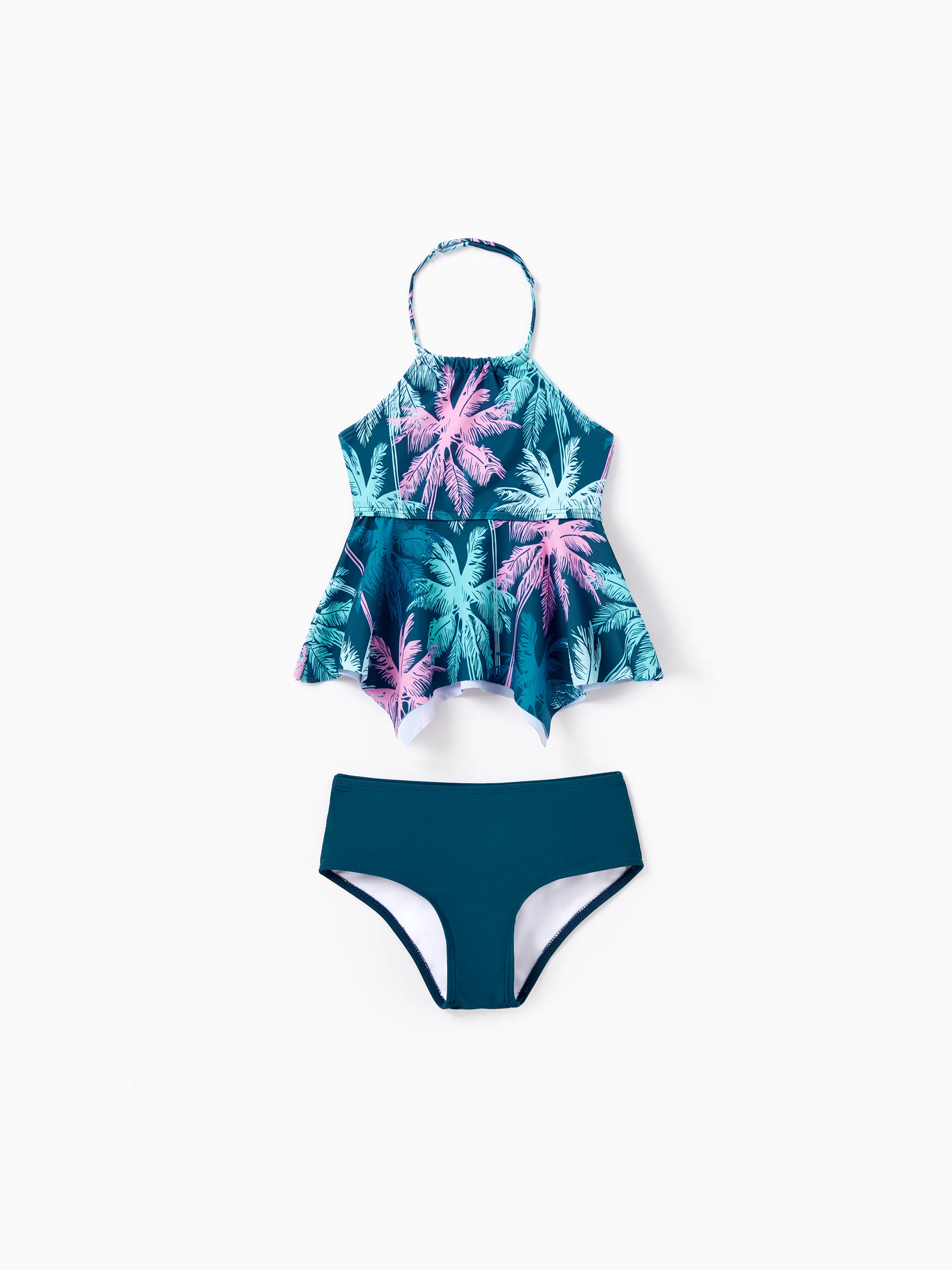 Daddy & Daughter Swimsuits Tropical Palm Tree Print, Beach Vacation Swimwear Turquoise - Image 13