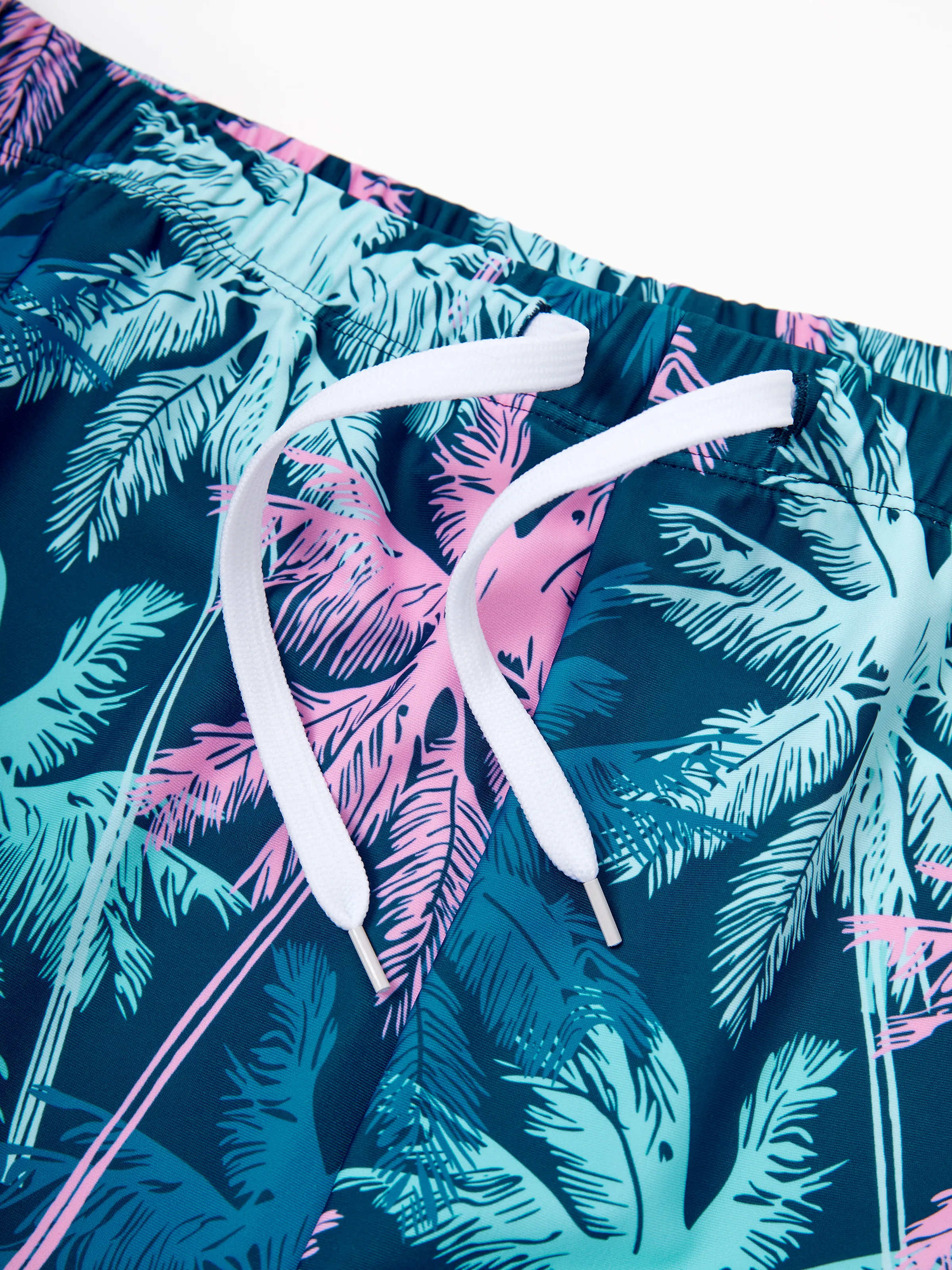 Daddy & Daughter Swimsuits Tropical Palm Tree Print, Beach Vacation Swimwear Turquoise - Image 8