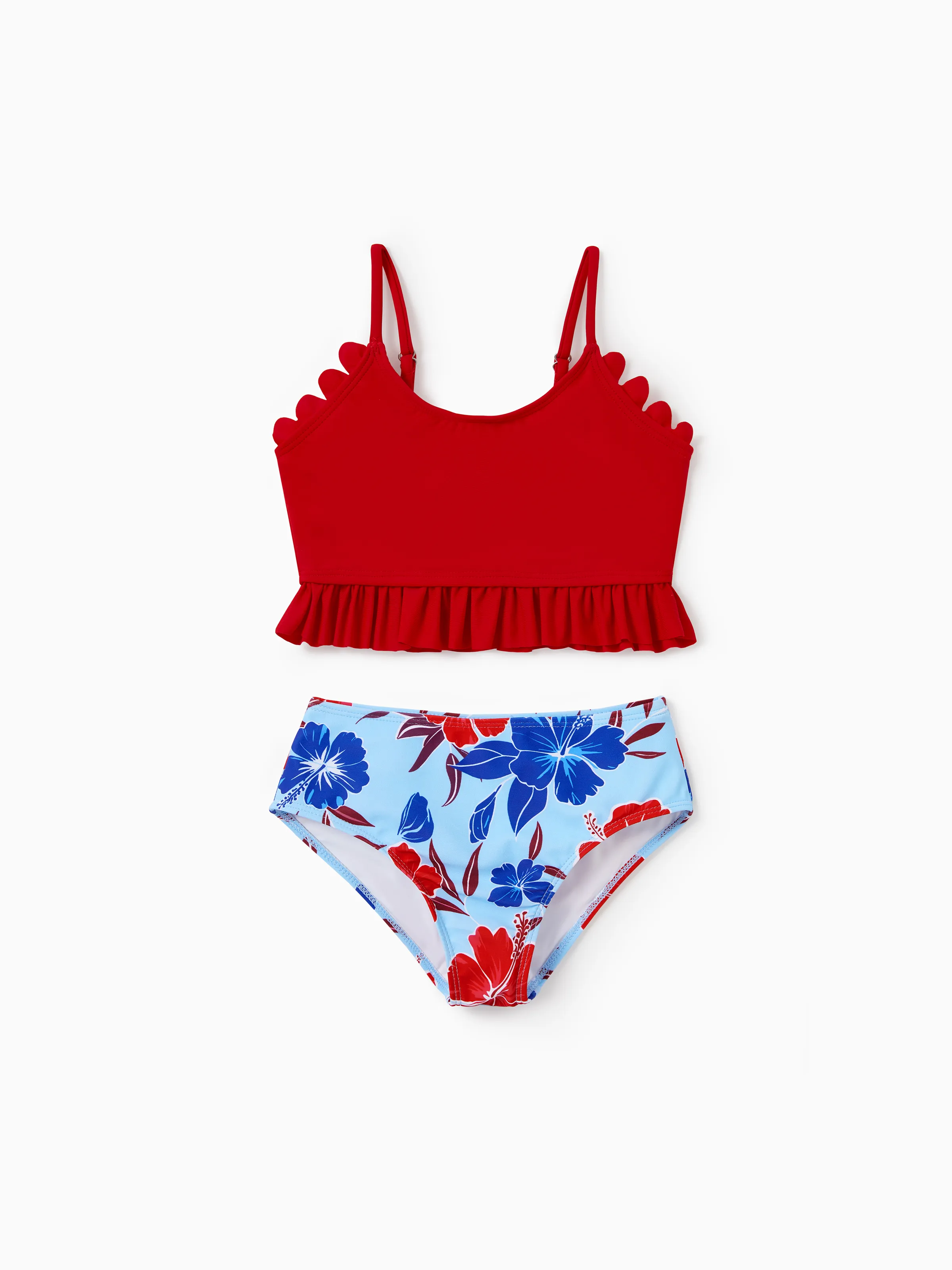 Daddy & Daughter Swimwear Floral Print Bikini & Swim Trunks Set for Mom, Dad, & Kids, Perfect for Summer Beach Days & Pool Parties Red - Image 8