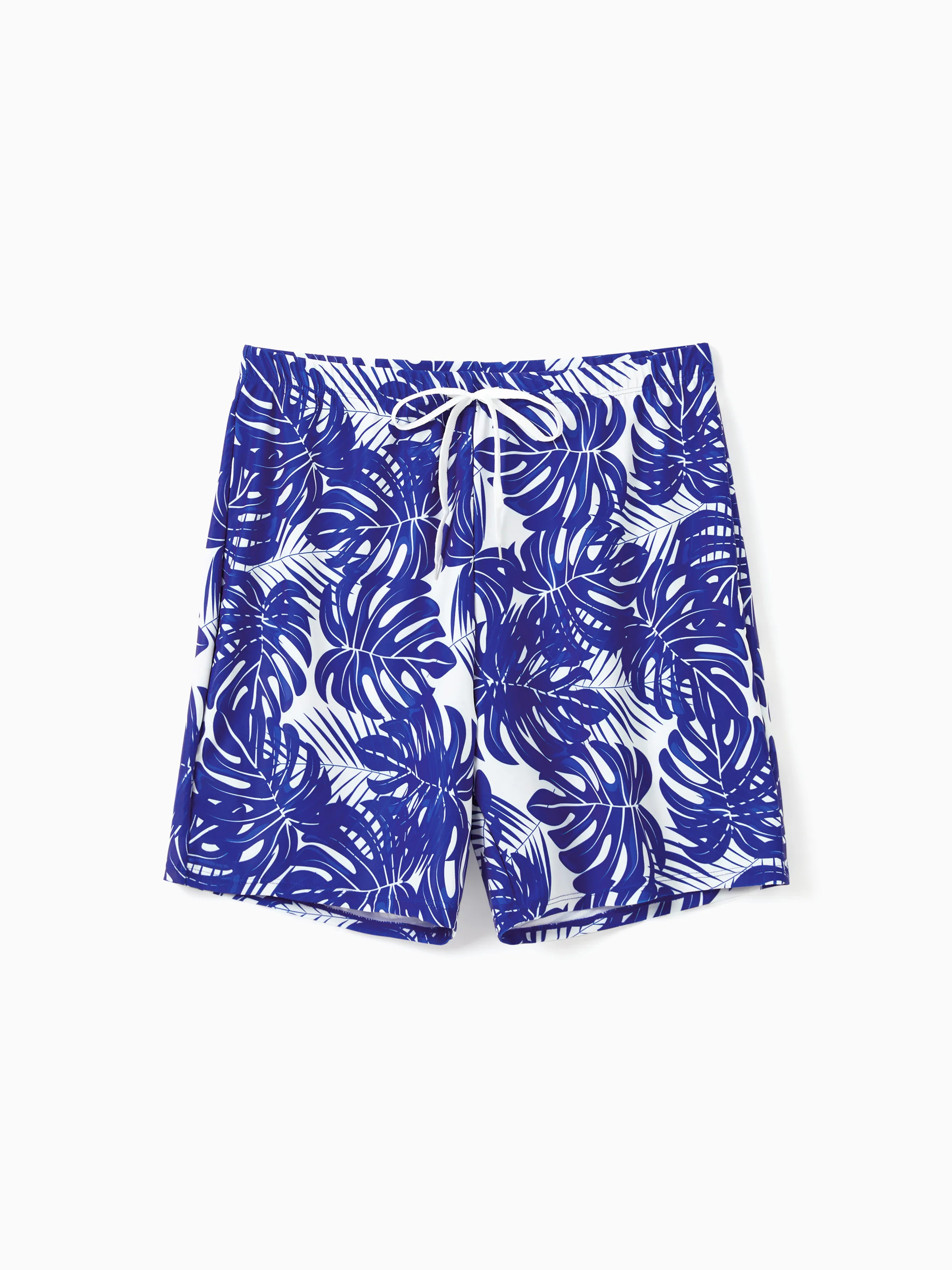 Daddy & Daughter Tropical Leaf Print Swim Trunks or Hollow-out Crisscross Straps One-piece Swimsuit Blue - Image 3