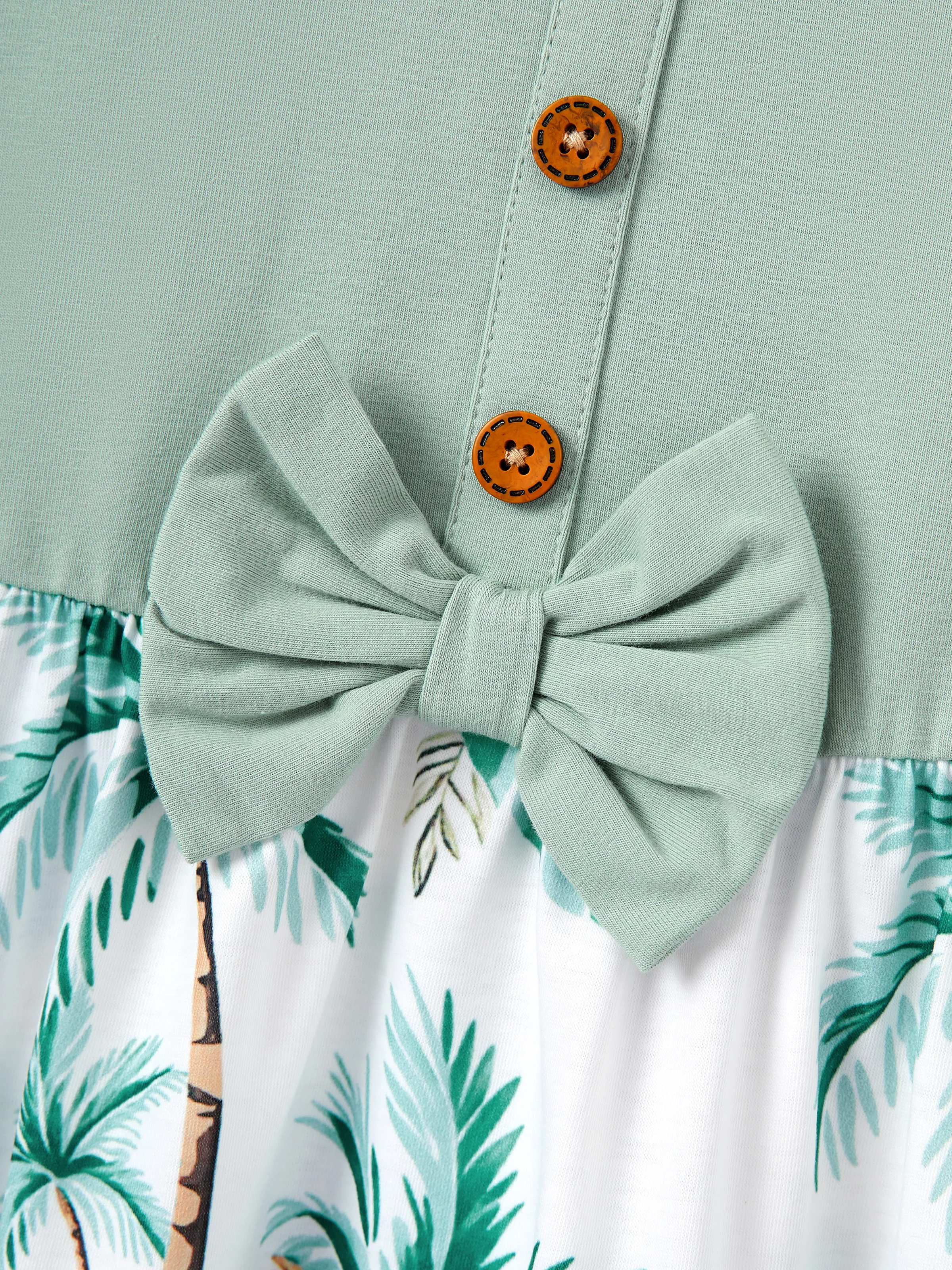 Daddy & Me Tropical Print Outfits,Daughter Tank Dress & Dad Cotton T-Shirt Set Green - Image 16
