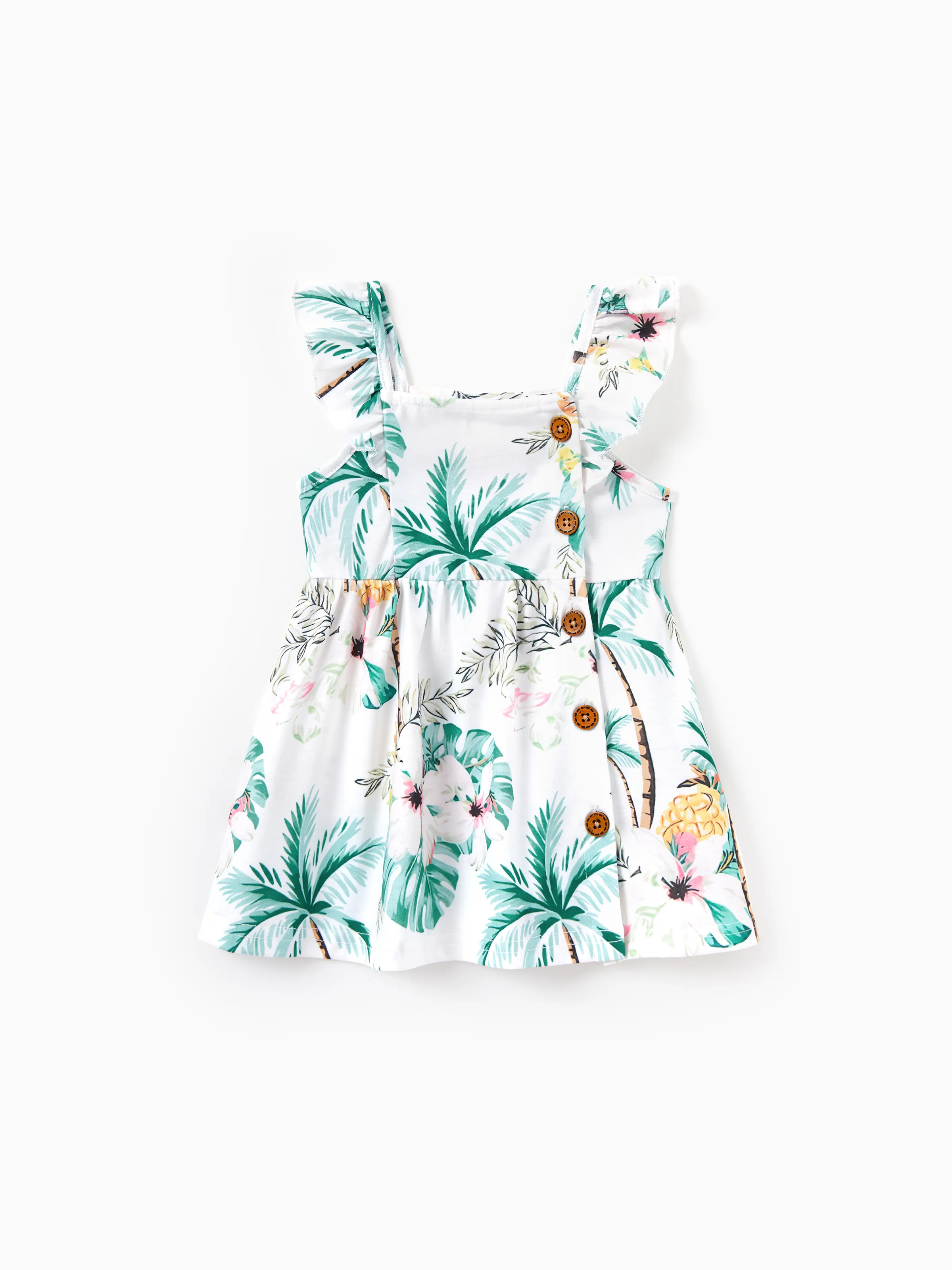 Daddy & Me Tropical Print Outfits,Daughter Tank Dress & Dad Cotton T-Shirt Set Green - Image 18