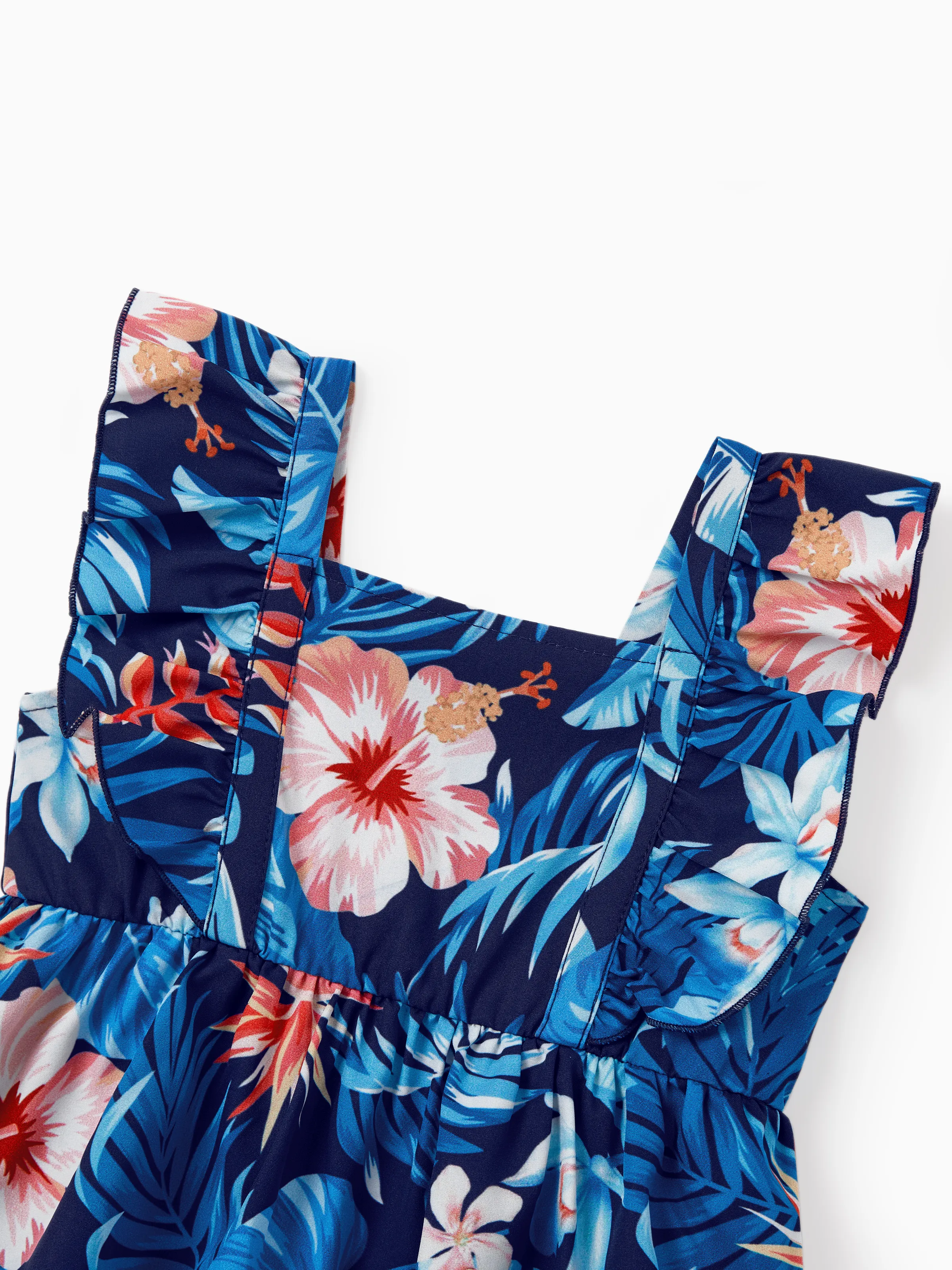 Daddy & Daughter Vacation Set Tropical Floral Print Shirt or Halter Dresses for Dad, Mom, Kids & Baby, Perfect for Summer Holidays & Family Photos Deep Blue - Image 16
