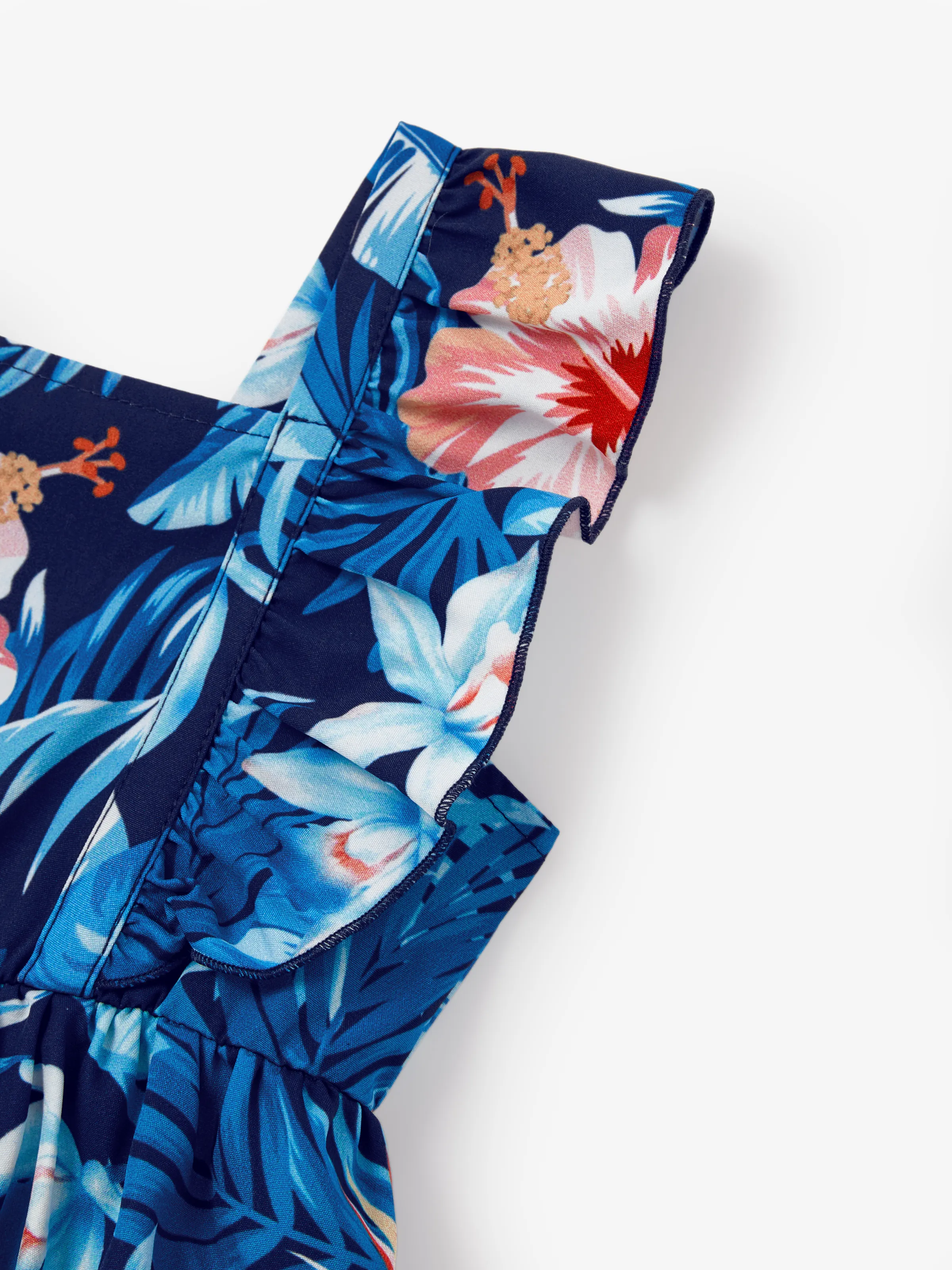 Daddy & Daughter Vacation Set Tropical Floral Print Shirt or Halter Dresses for Dad, Mom, Kids & Baby, Perfect for Summer Holidays & Family Photos Deep Blue - Image 17