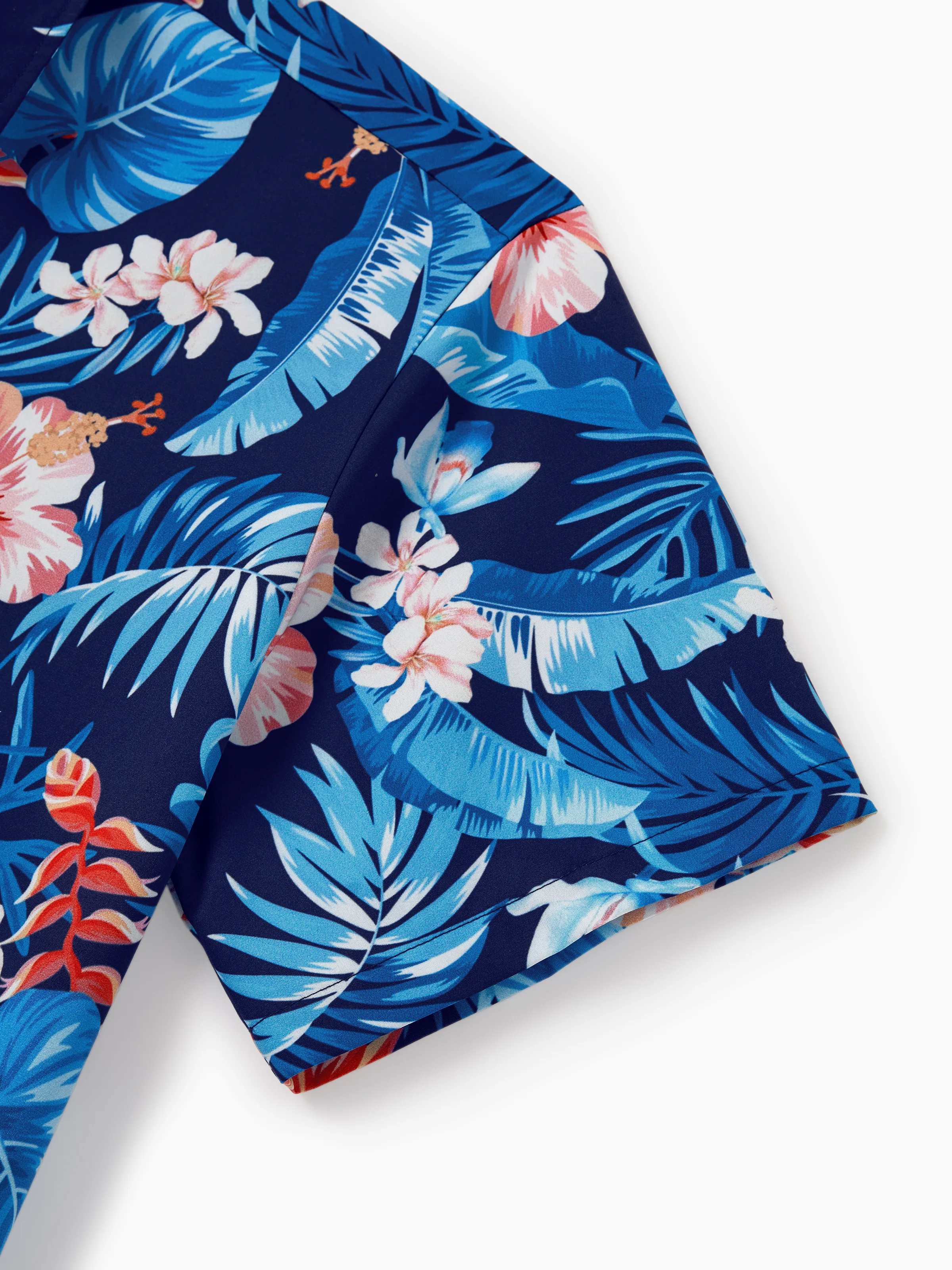 Daddy & Daughter Vacation Set Tropical Floral Print Shirt or Halter Dresses for Dad, Mom, Kids & Baby, Perfect for Summer Holidays & Family Photos Deep Blue - Image 7