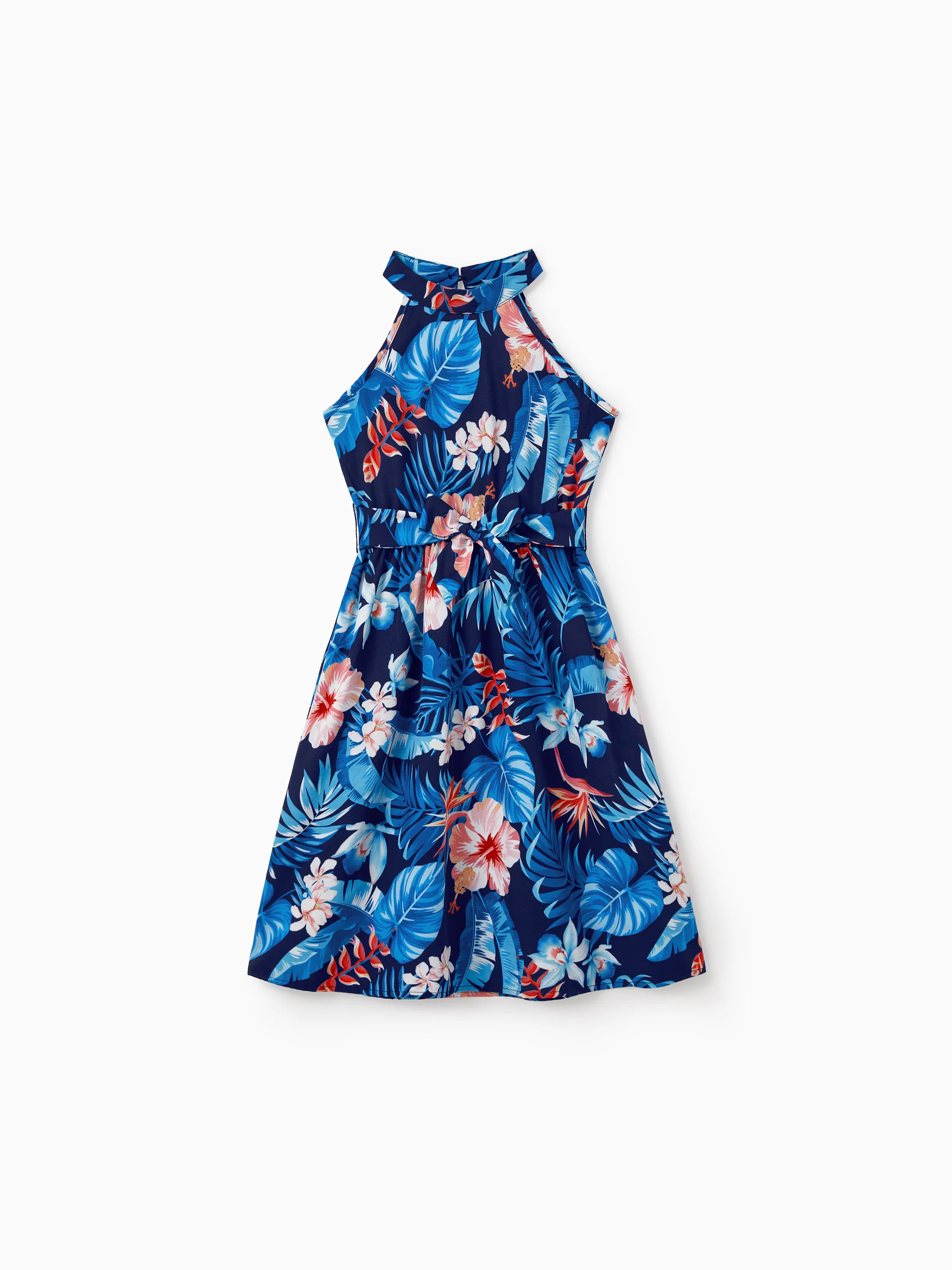 Daddy & Daughter Vacation Set Tropical Floral Print Shirt or Halter Dresses for Dad, Mom, Kids & Baby, Perfect for Summer Holidays & Family Photos Deep Blue - Image 9