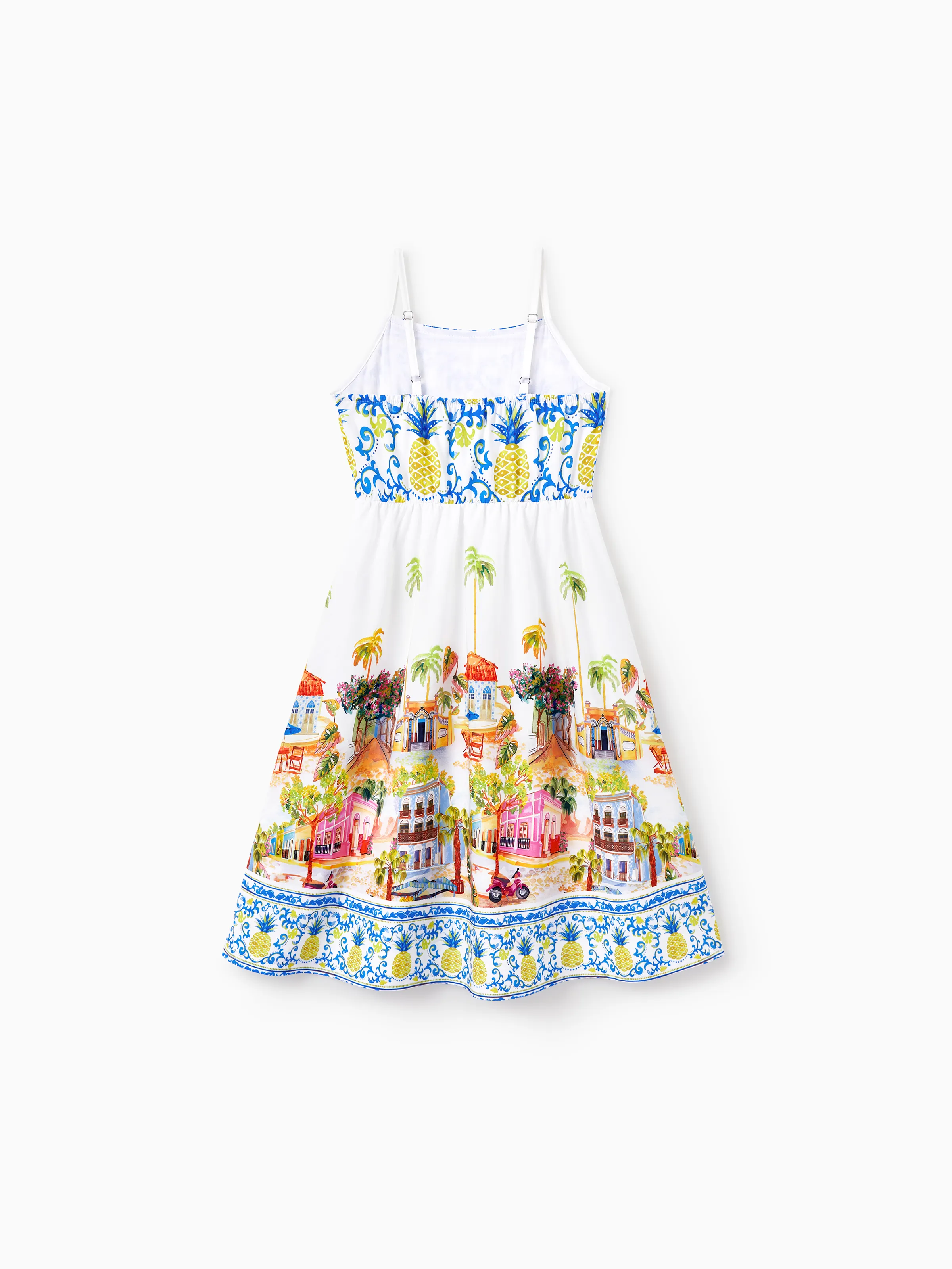 Daddy & Daughter Vacation Set Tropical Pineapple Coconut Tree Print Short-sleeve T-shirt or Hollow out Strap Dress for Summer Vacation White - Image 14