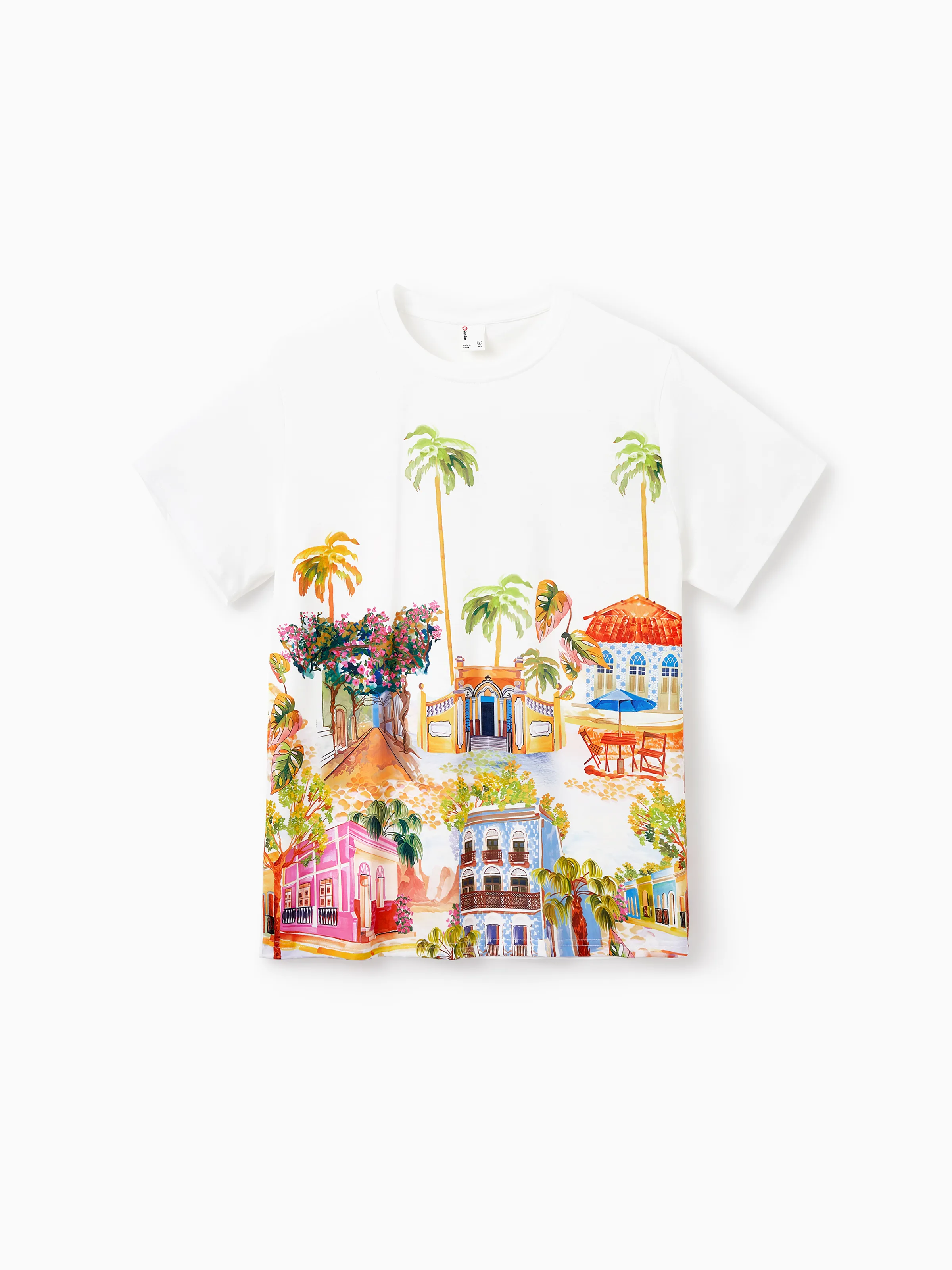 Daddy & Daughter Vacation Set Tropical Pineapple Coconut Tree Print Short-sleeve T-shirt or Hollow out Strap Dress for Summer Vacation White - Image 6