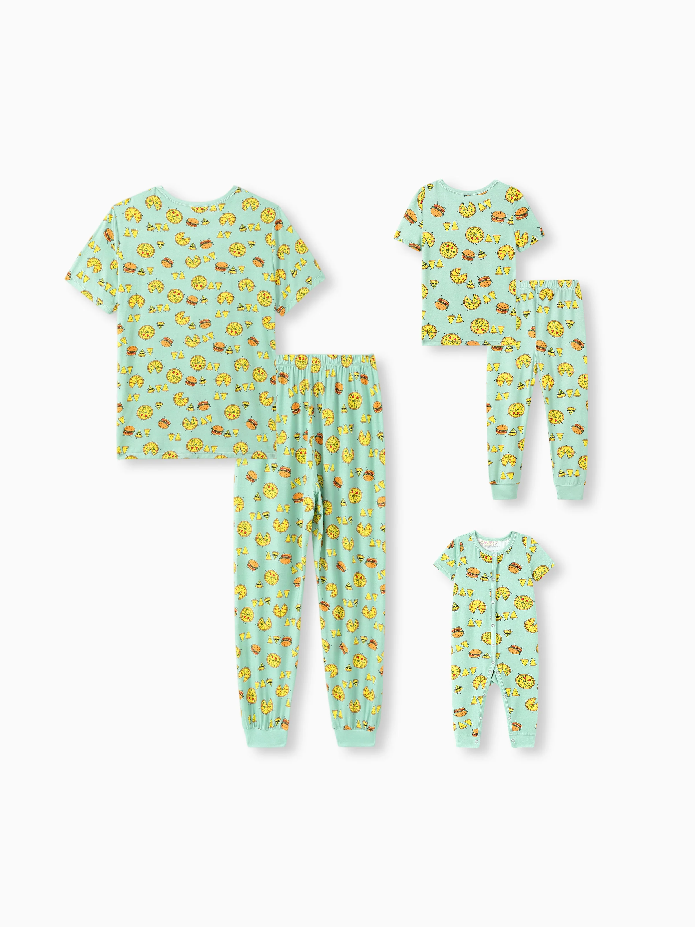 Daddy & Son Bamboo Family Mint Green PJs Cute Cartoon Food Theme Print Short Sleeve & Long Pants Sleepwear Matching Pajama set (Snug-Fitting for Children) Light Blue