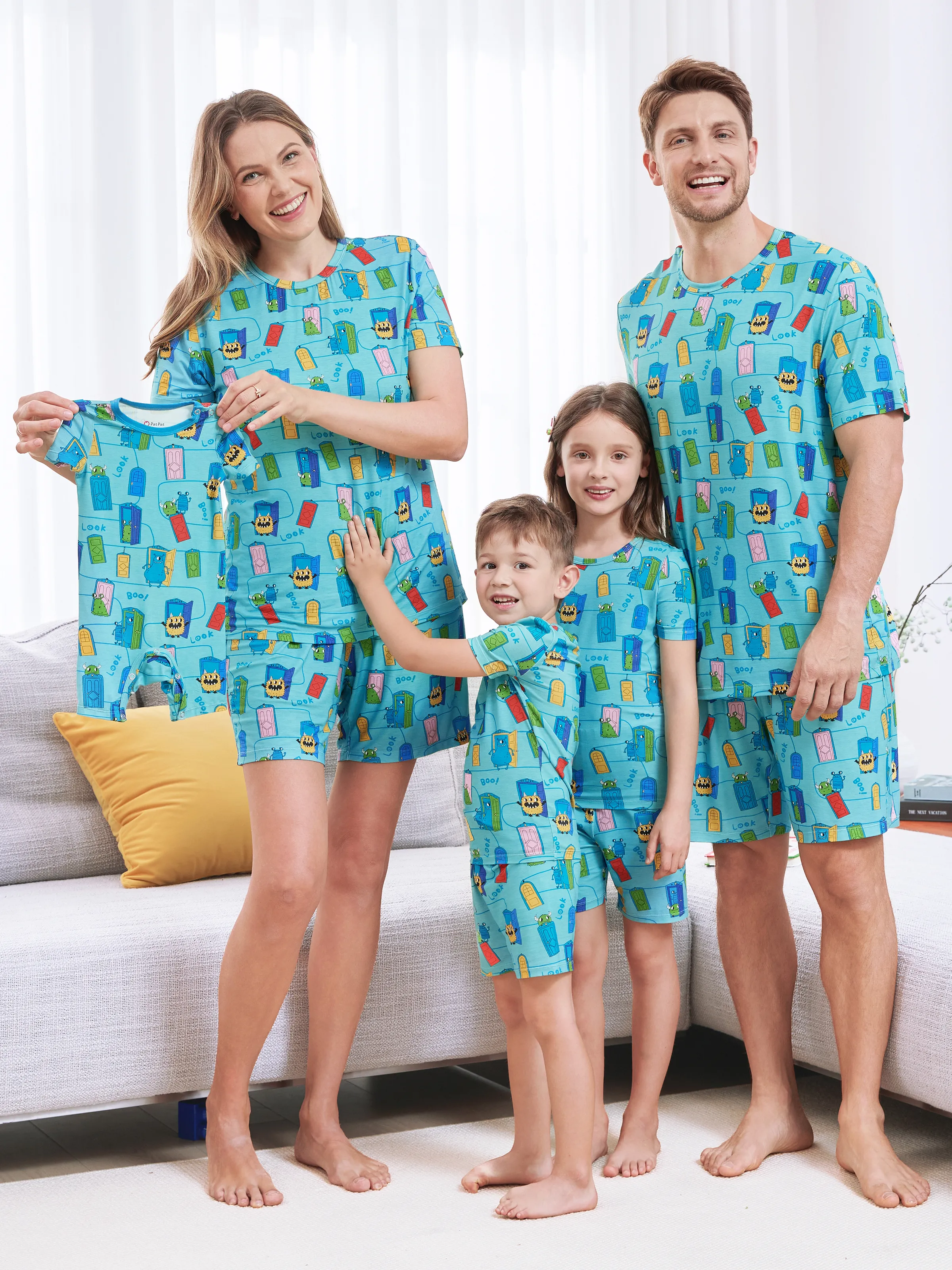 Daddy & Son Bamboo Family Pajamas Cartoon Print Short-sleeve Matching Pajama set ( Snug-Fitting for Children ) Green - Image 2