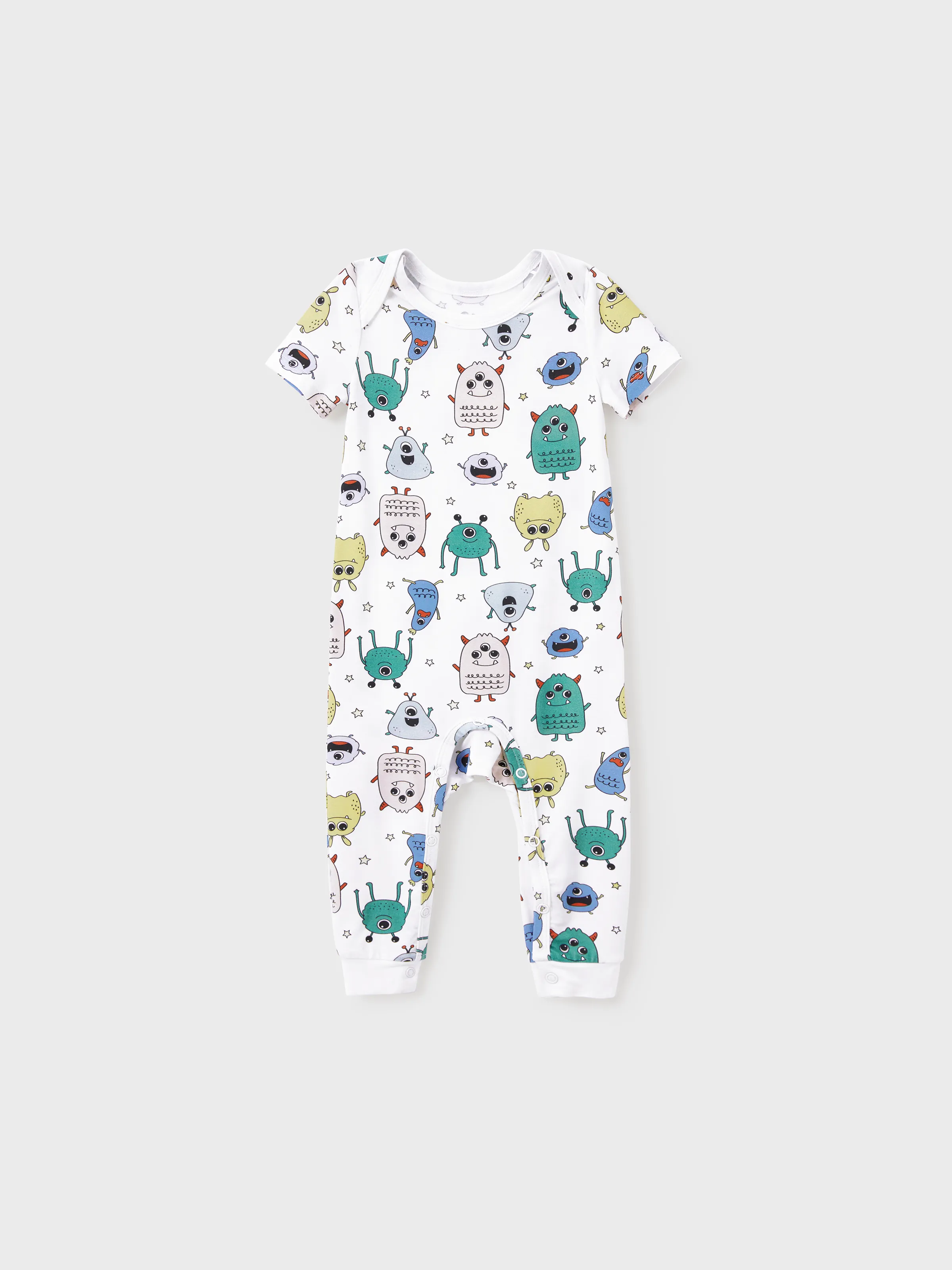 Daddy & Son Bamboo Family Pajamas Cute Little Monster Print Short-sleeve Matching Pajama Set ( Snug-Fitting for Children ) White - Image 13