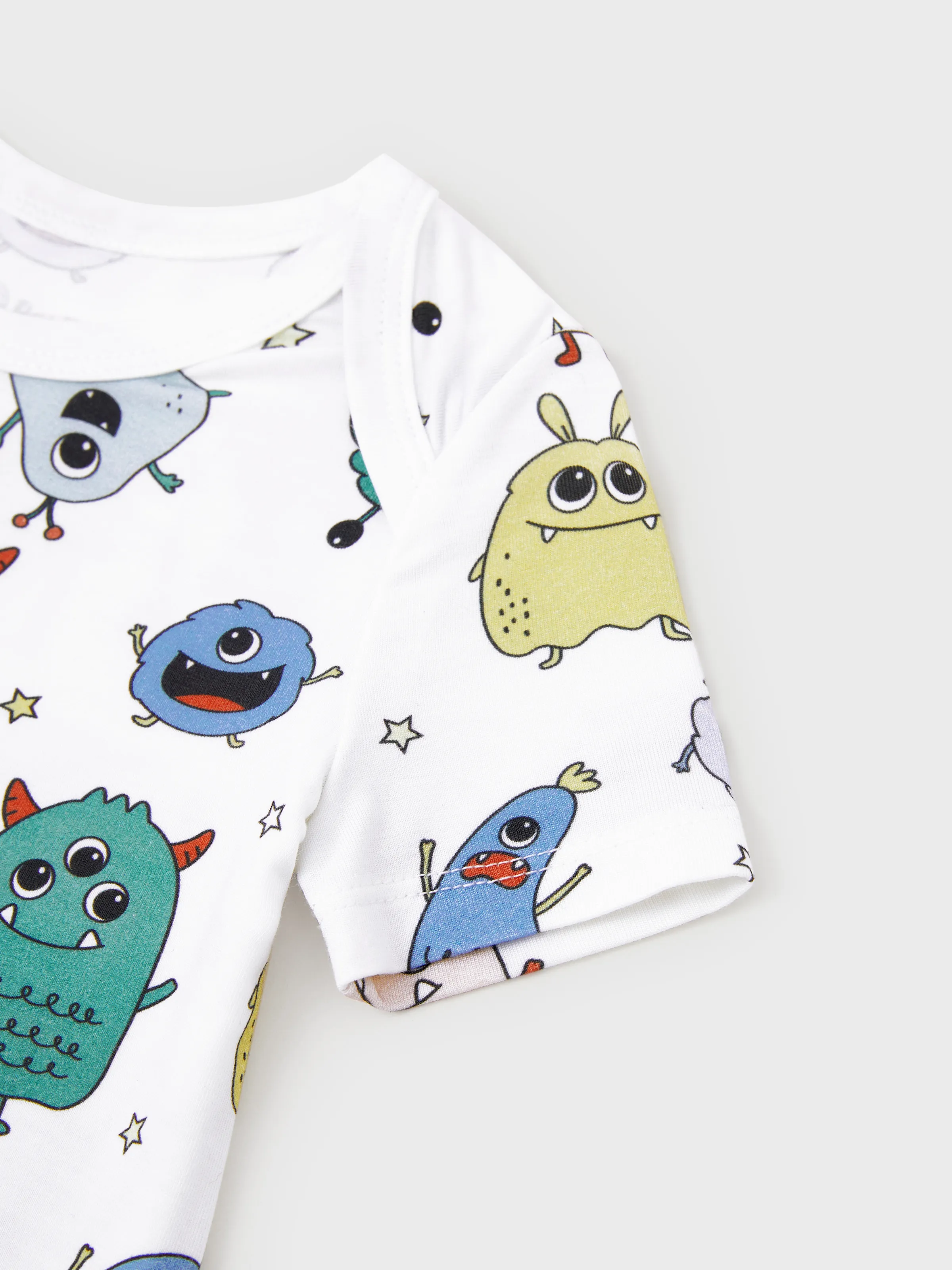 Daddy & Son Bamboo Family Pajamas Cute Little Monster Print Short-sleeve Matching Pajama Set ( Snug-Fitting for Children ) White - Image 16